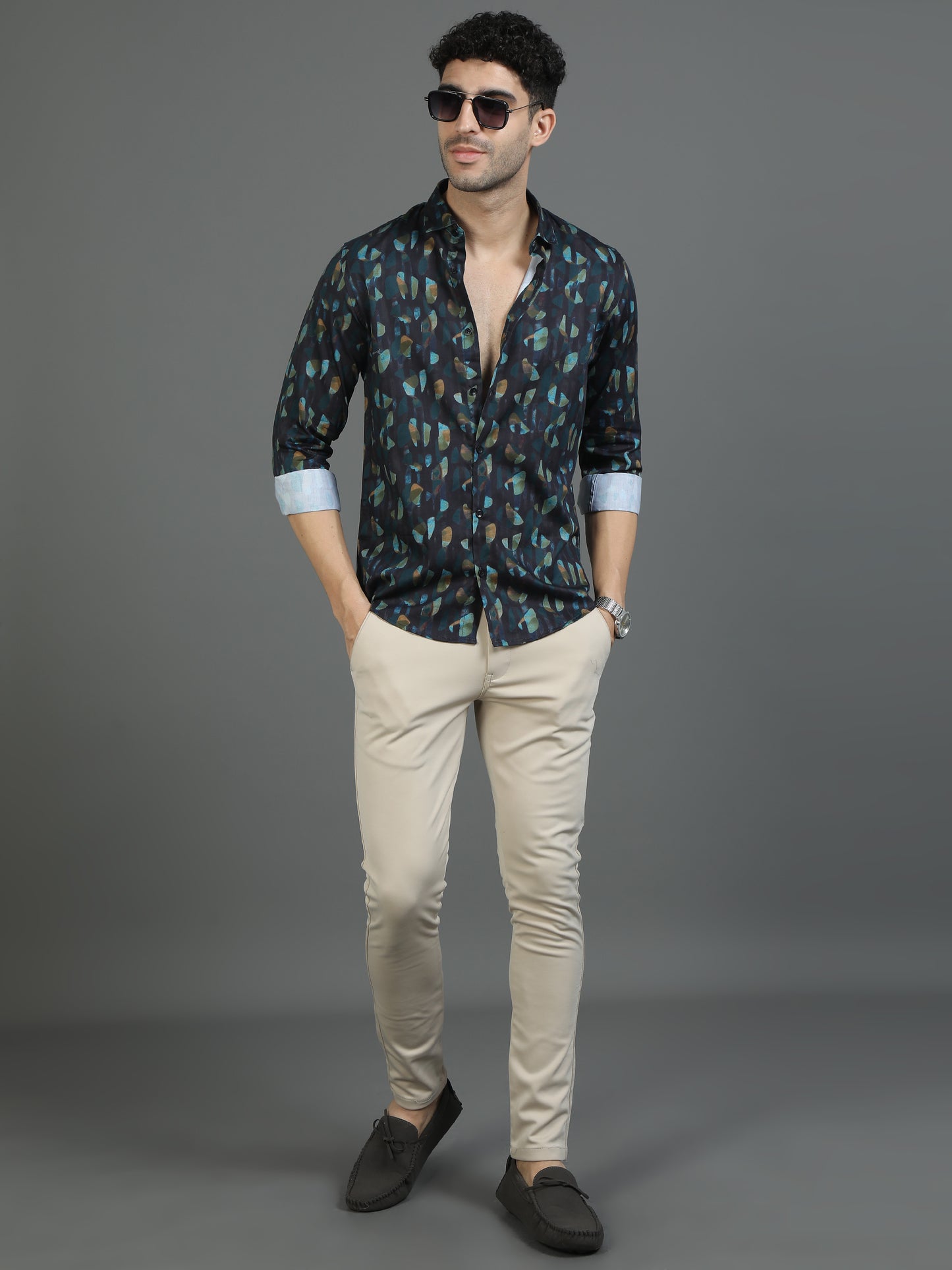 Teal Blue Artistry Print Shirt