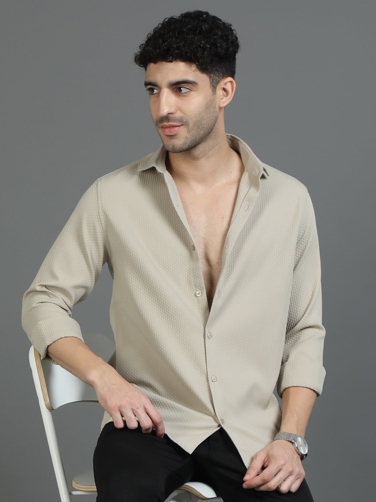 Khaki Textered Fabric Shirt