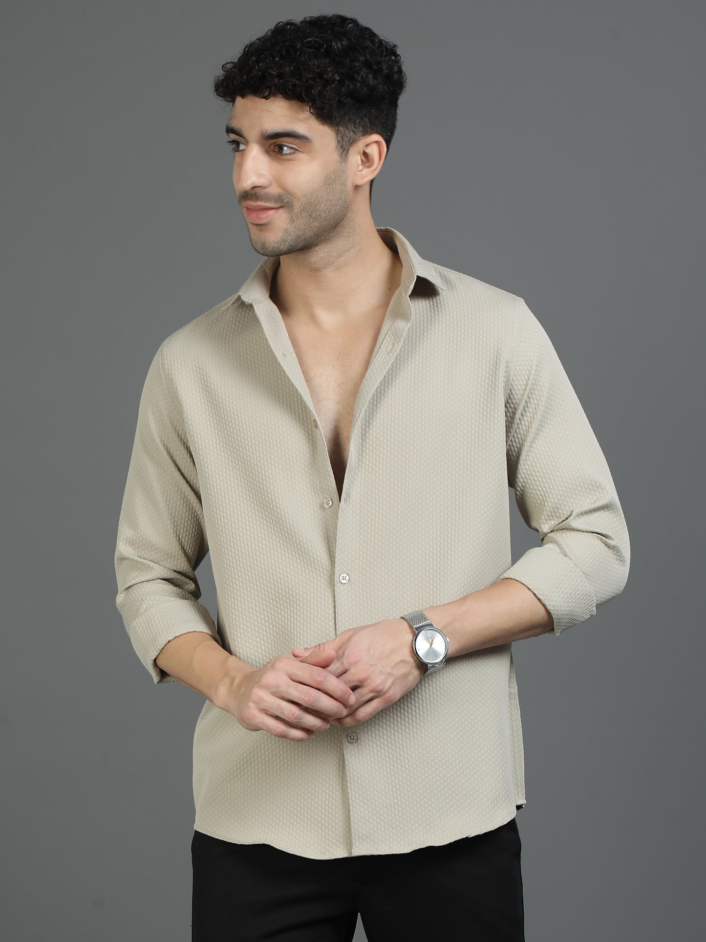 Khaki Textered Fabric Shirt