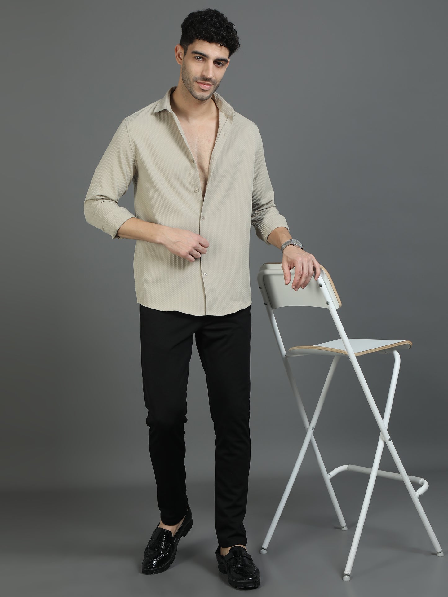 Khaki Textered Fabric Shirt