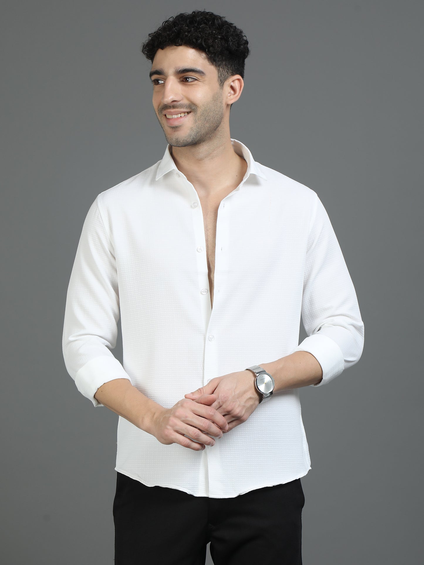 White Stripe Textured Fabric Shirt