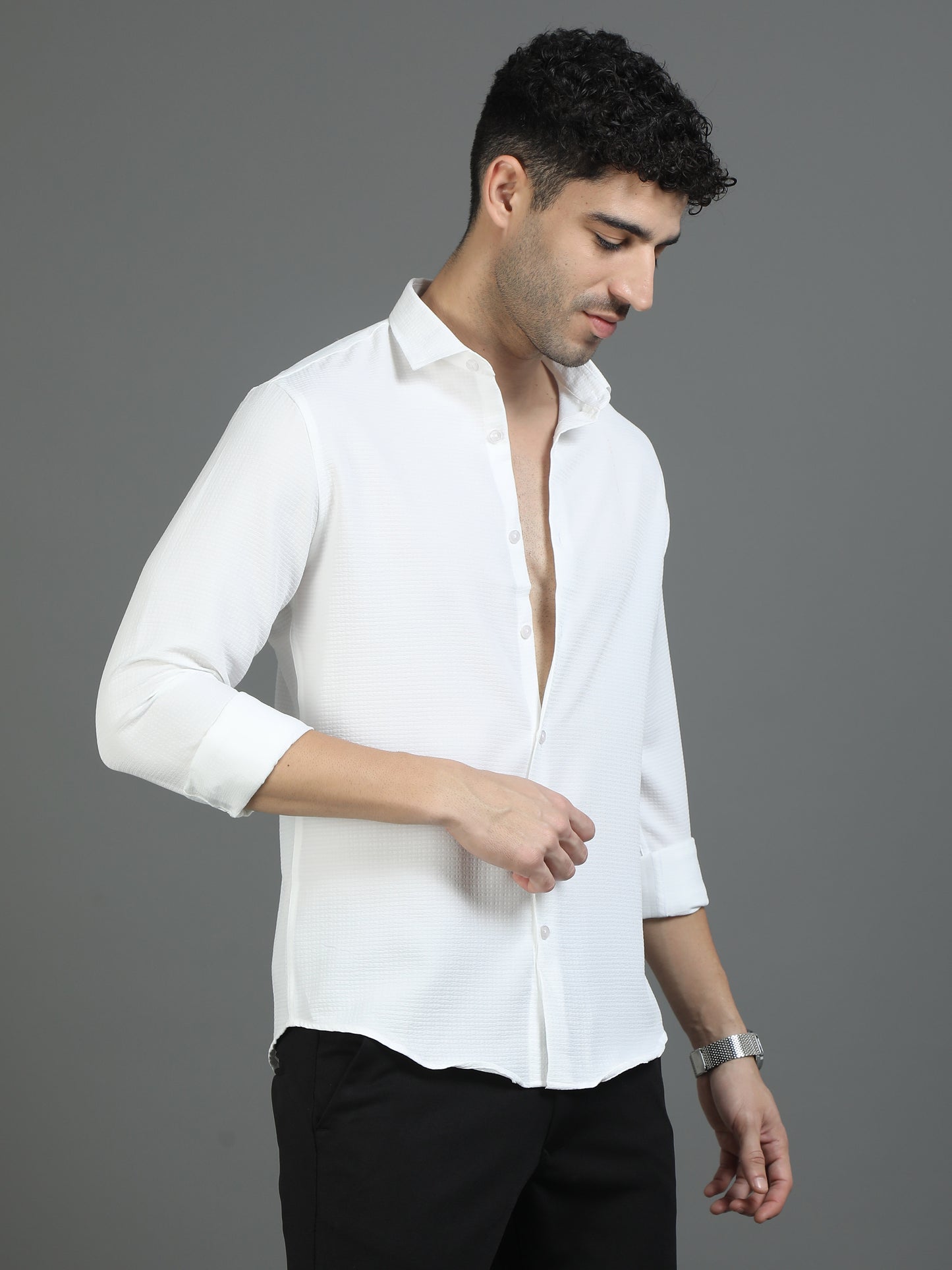 White Stripe Textured Fabric Shirt