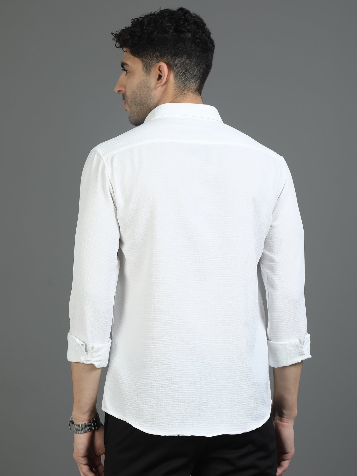 White Stripe Textured Fabric Shirt