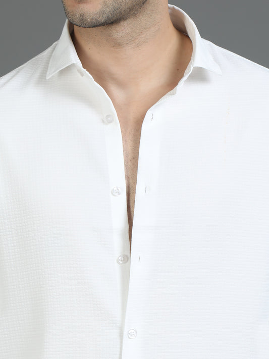 White Stripe Textured Fabric Shirt