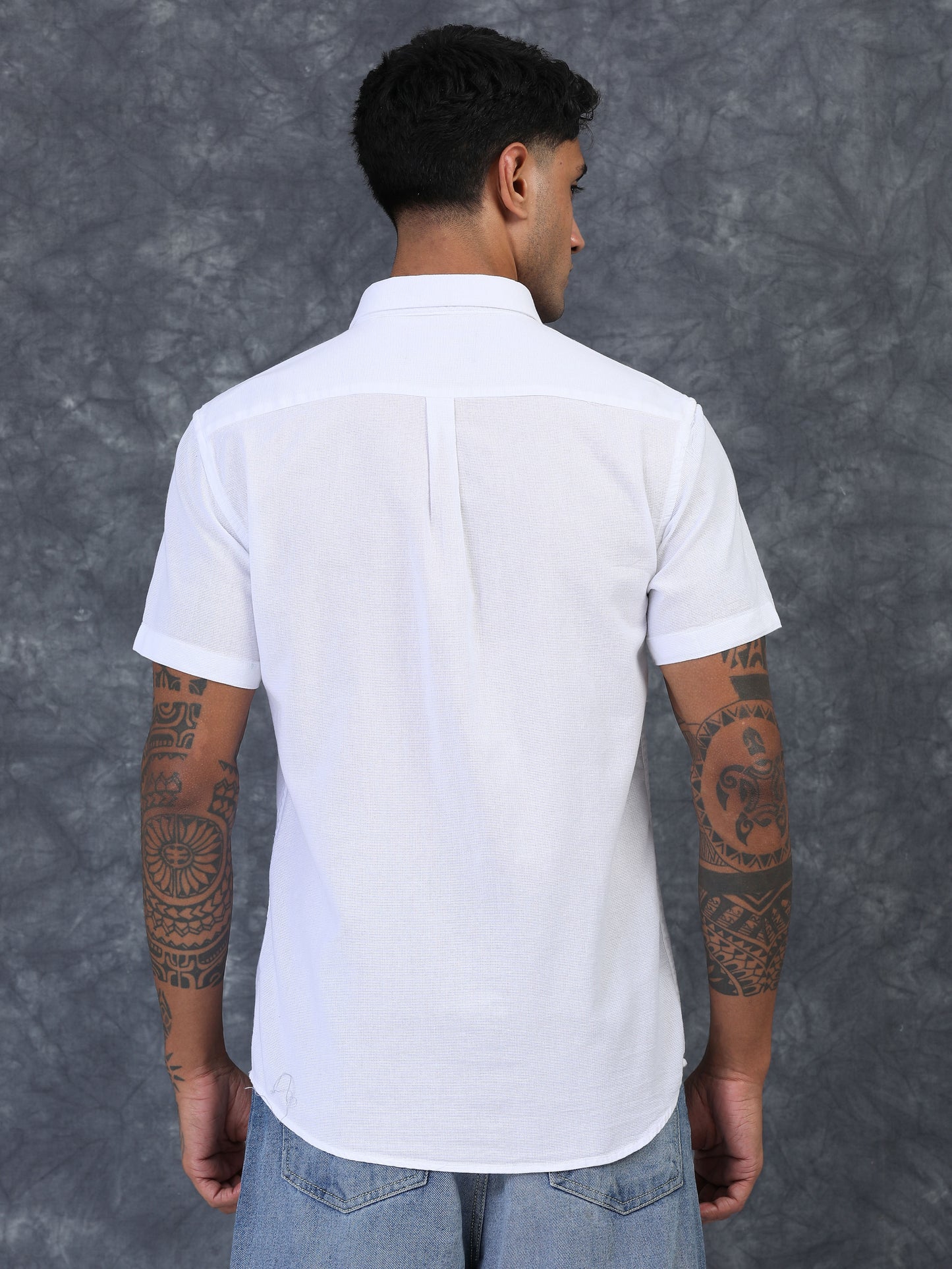 PURE WHITE TEXTURED FABRIC HALF SLEEVES SHIRTS