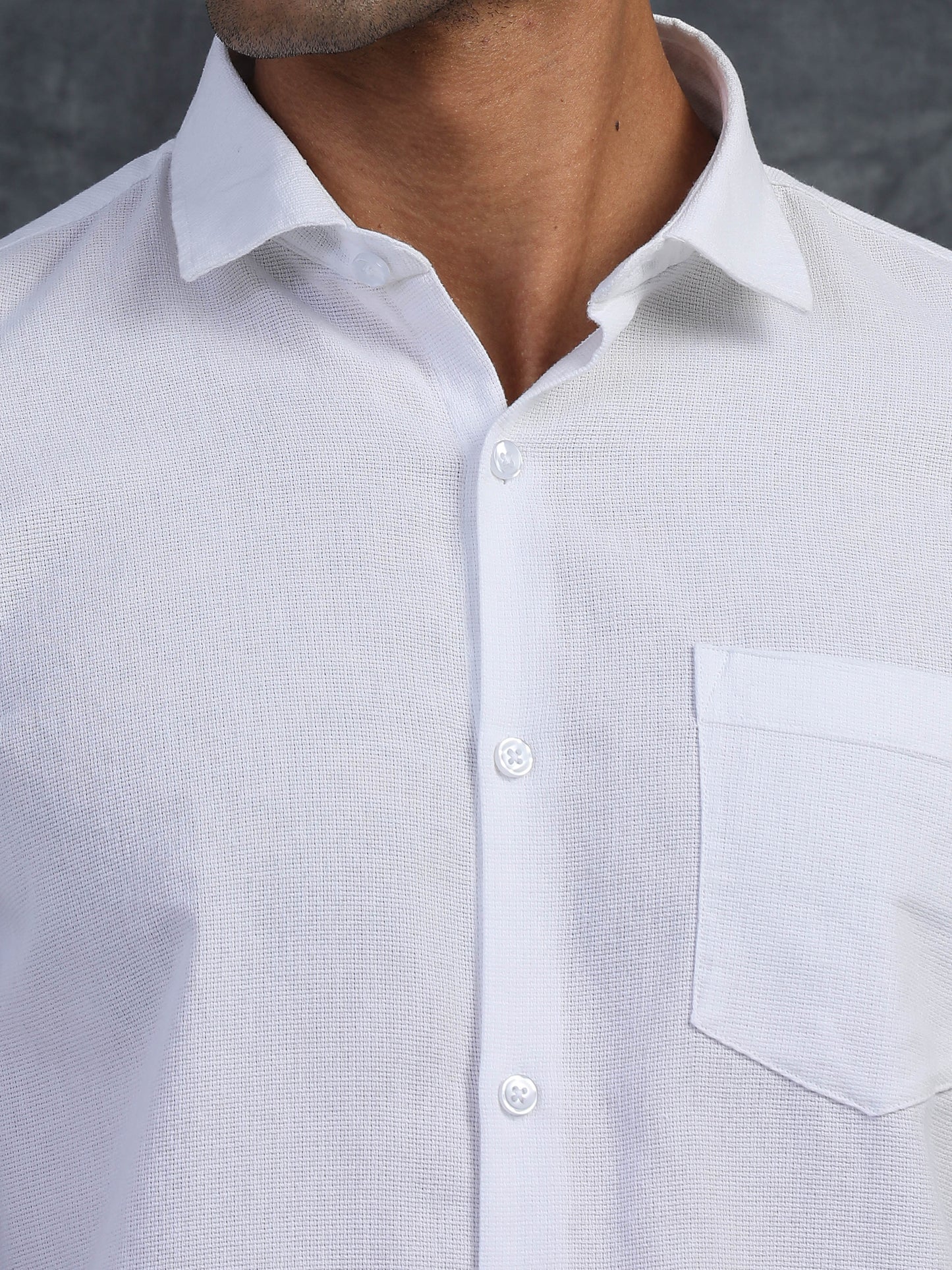 PURE WHITE TEXTURED FABRIC HALF SLEEVES SHIRTS