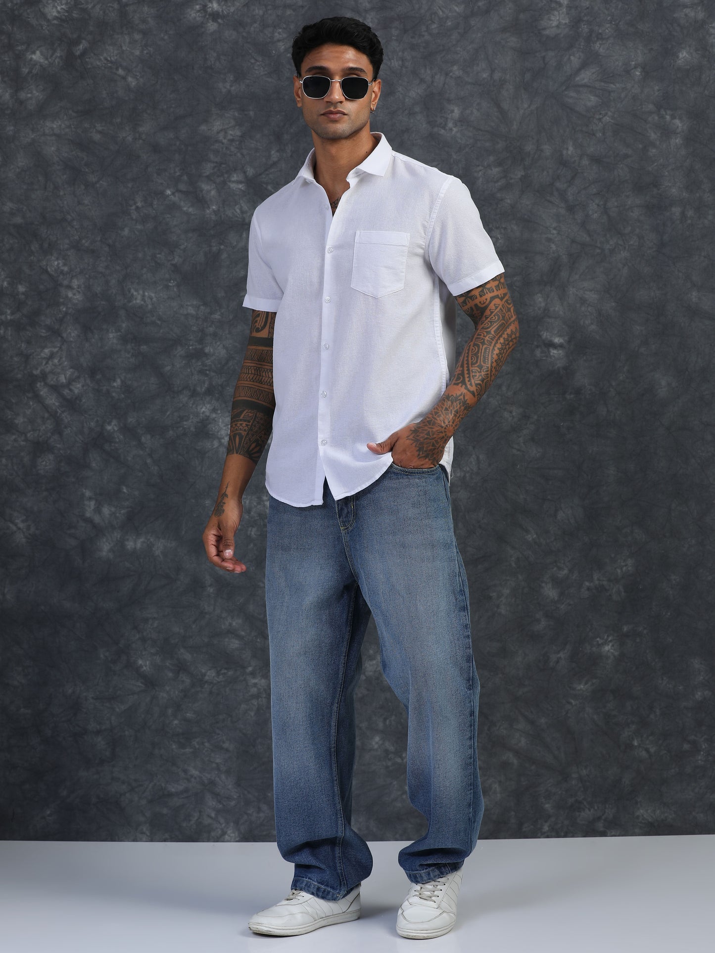 PURE WHITE TEXTURED FABRIC HALF SLEEVES SHIRTS
