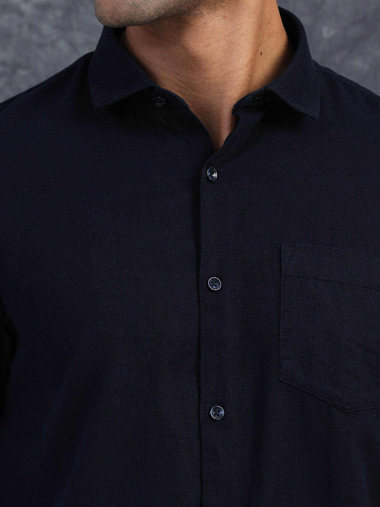 NAVY BLUE  TEXTURED FABRIC HALF SLEEVES SHIRTS