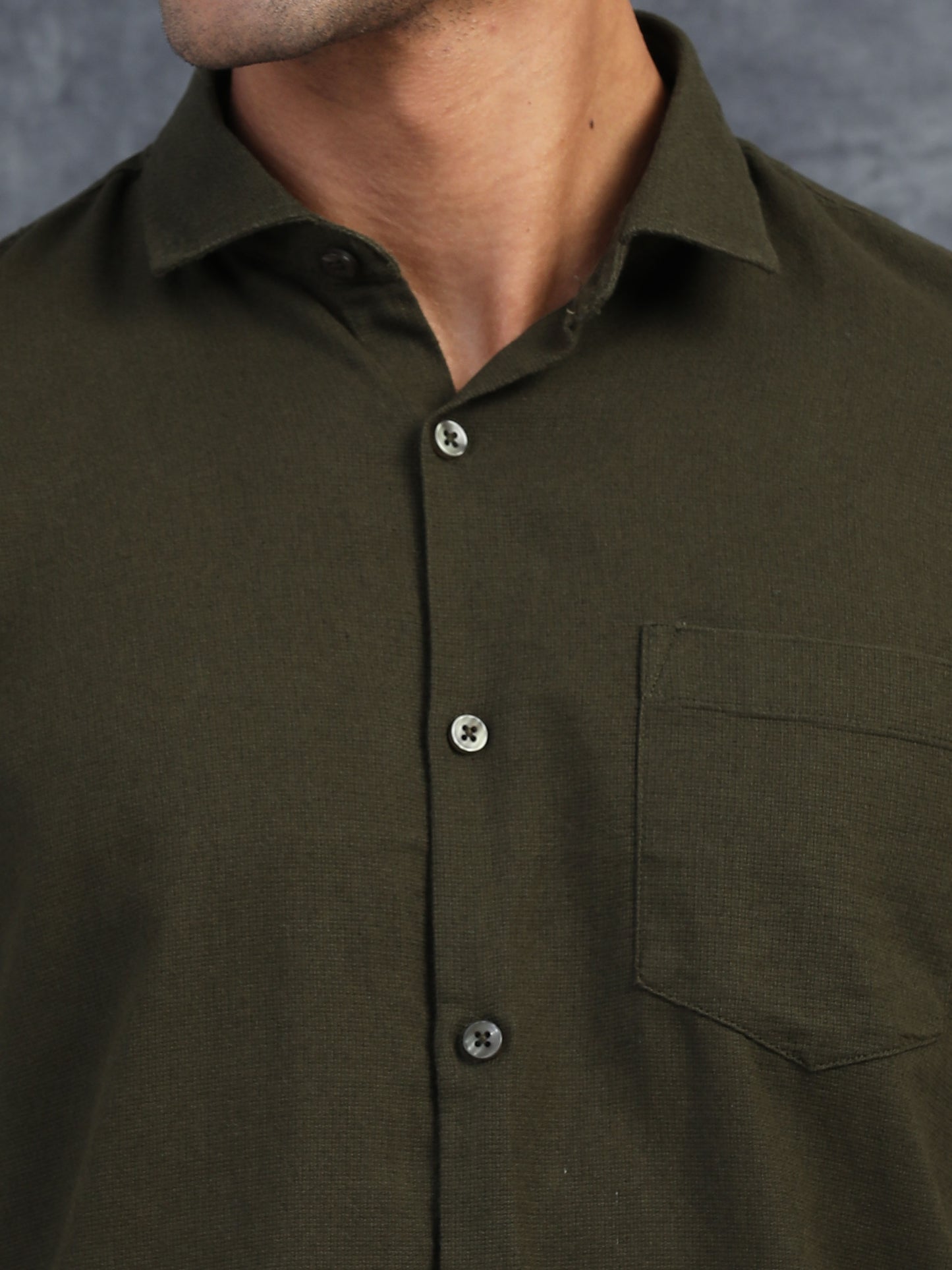 OLIVE GREEN TEXTURED FABRIC HALF SLEEVES SHIRTS