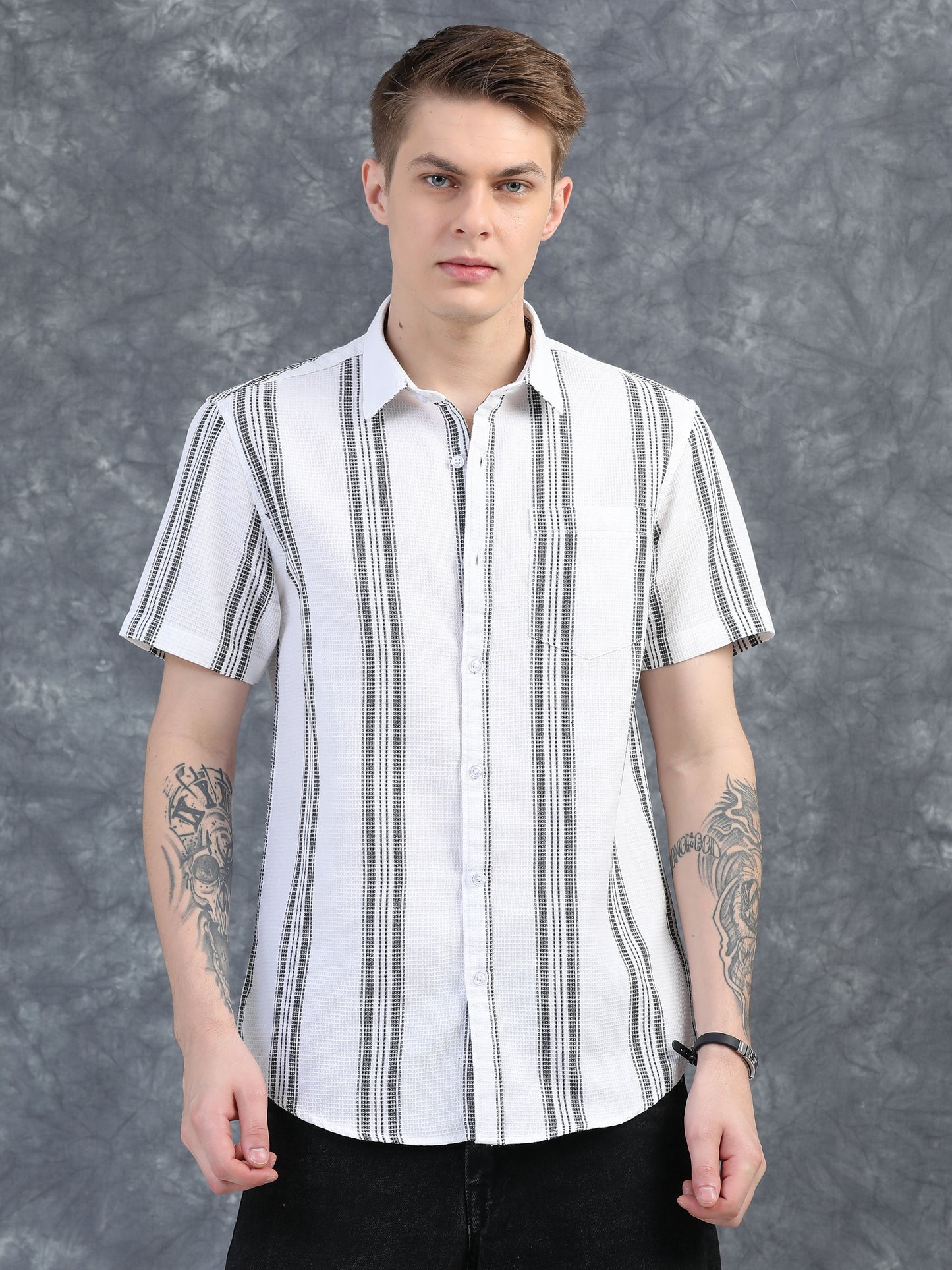 Dark Grey  Stripes Half Sleeve Shirt