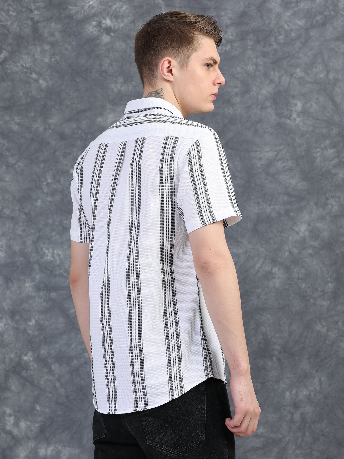 Dark Grey  Stripes Half Sleeve Shirt