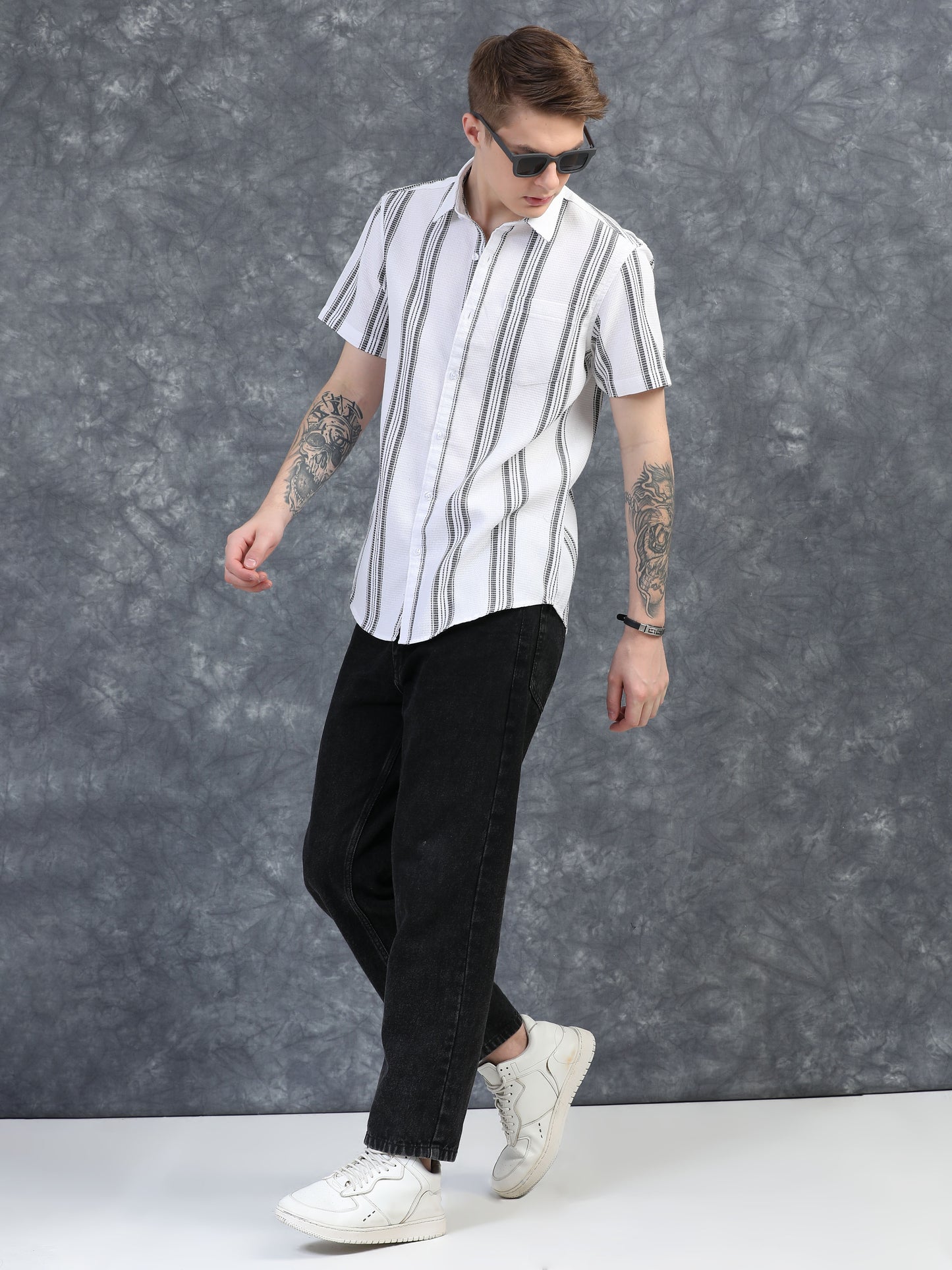 Dark Grey  Stripes Half Sleeve Shirt