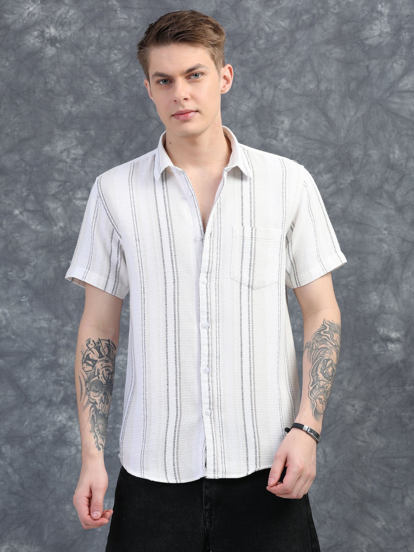 Thin Grey Stripes Stripes Half Sleeve Shirt
