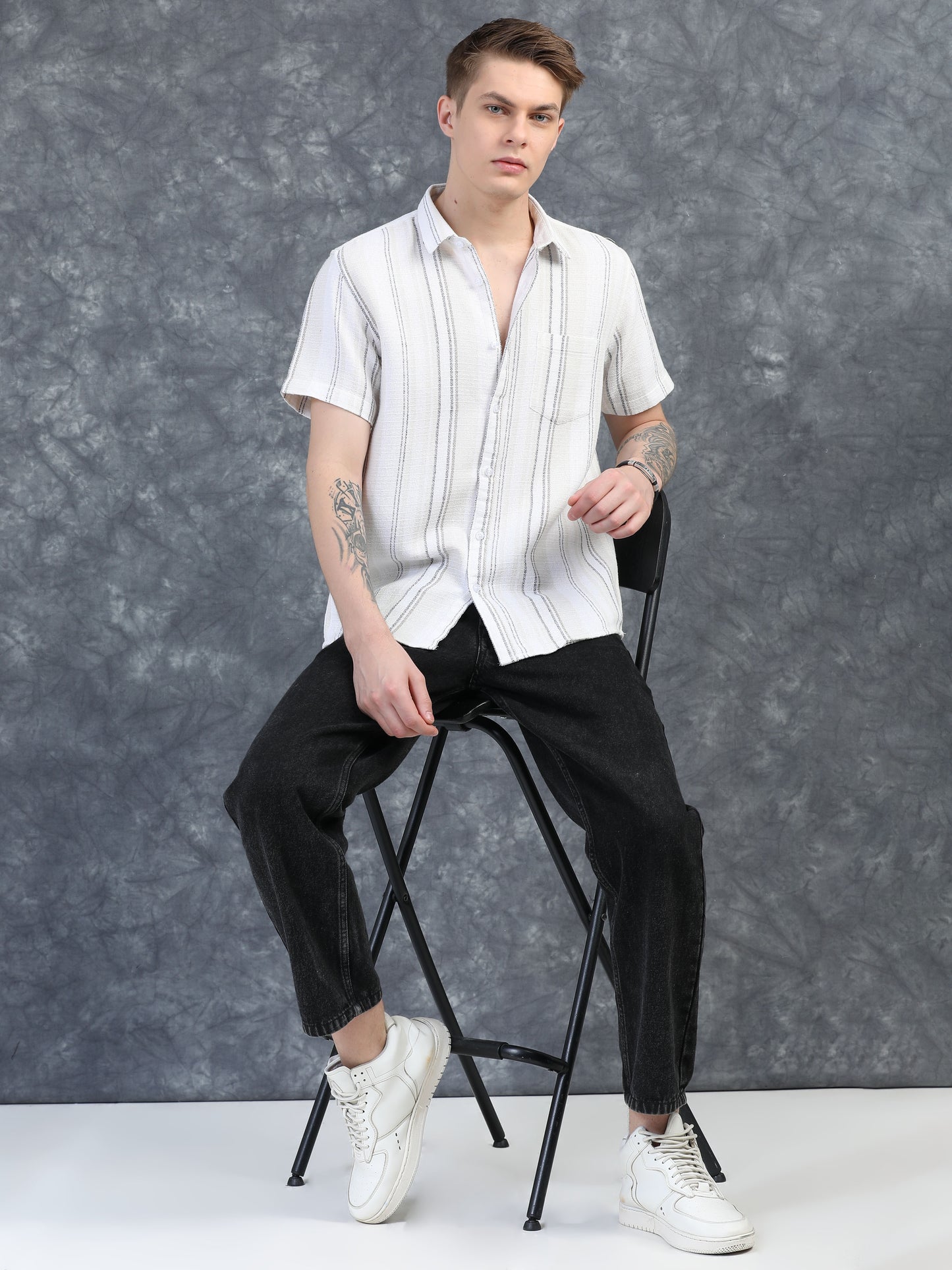 Thin Grey Stripes Stripes Half Sleeve Shirt