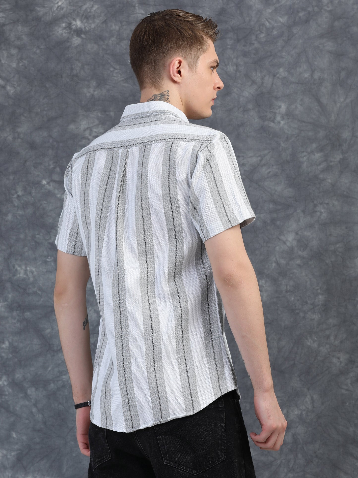 White and Grey Stripes Half Sleeve Shirt