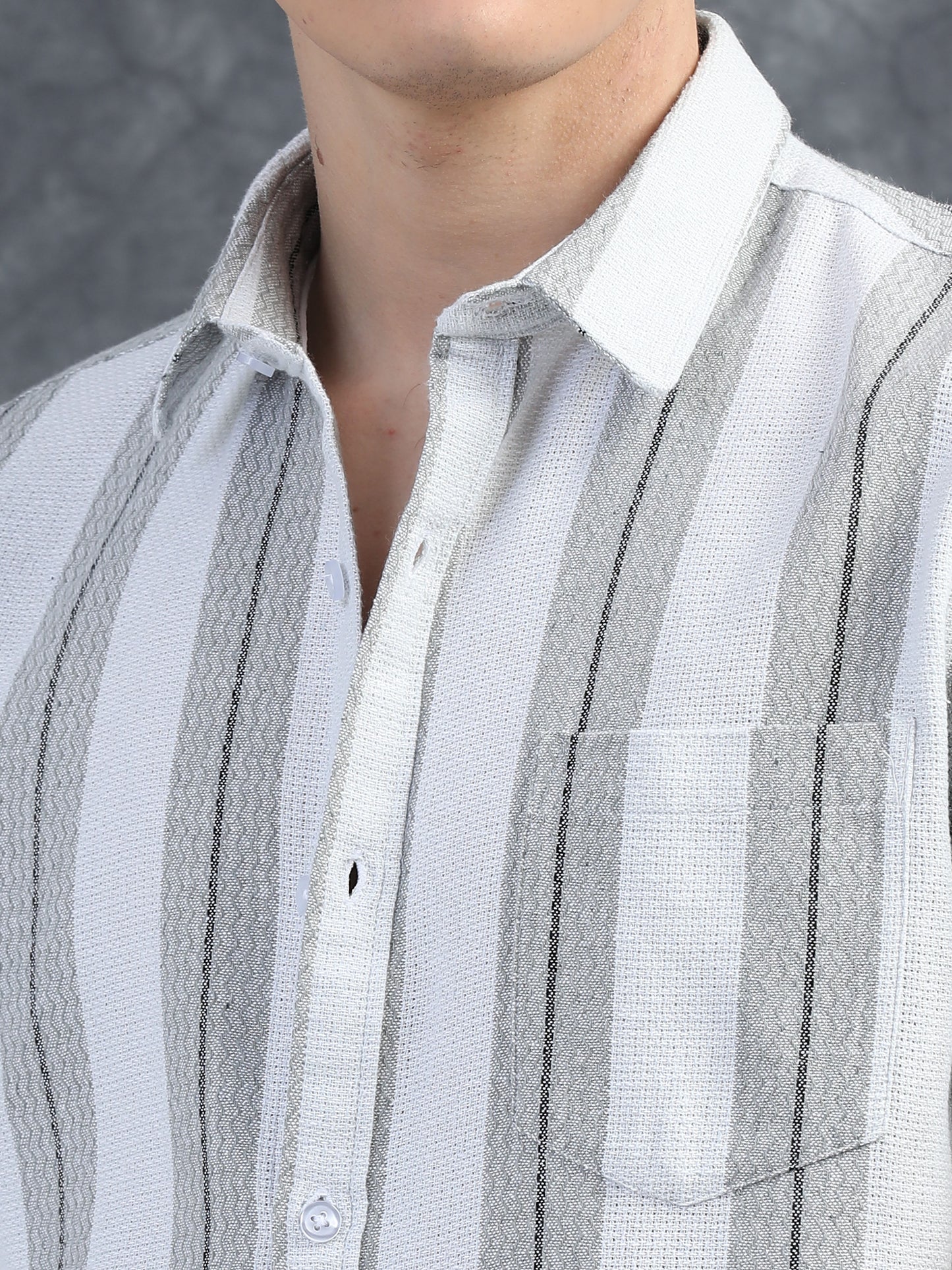 White and Grey Stripes Half Sleeve Shirt