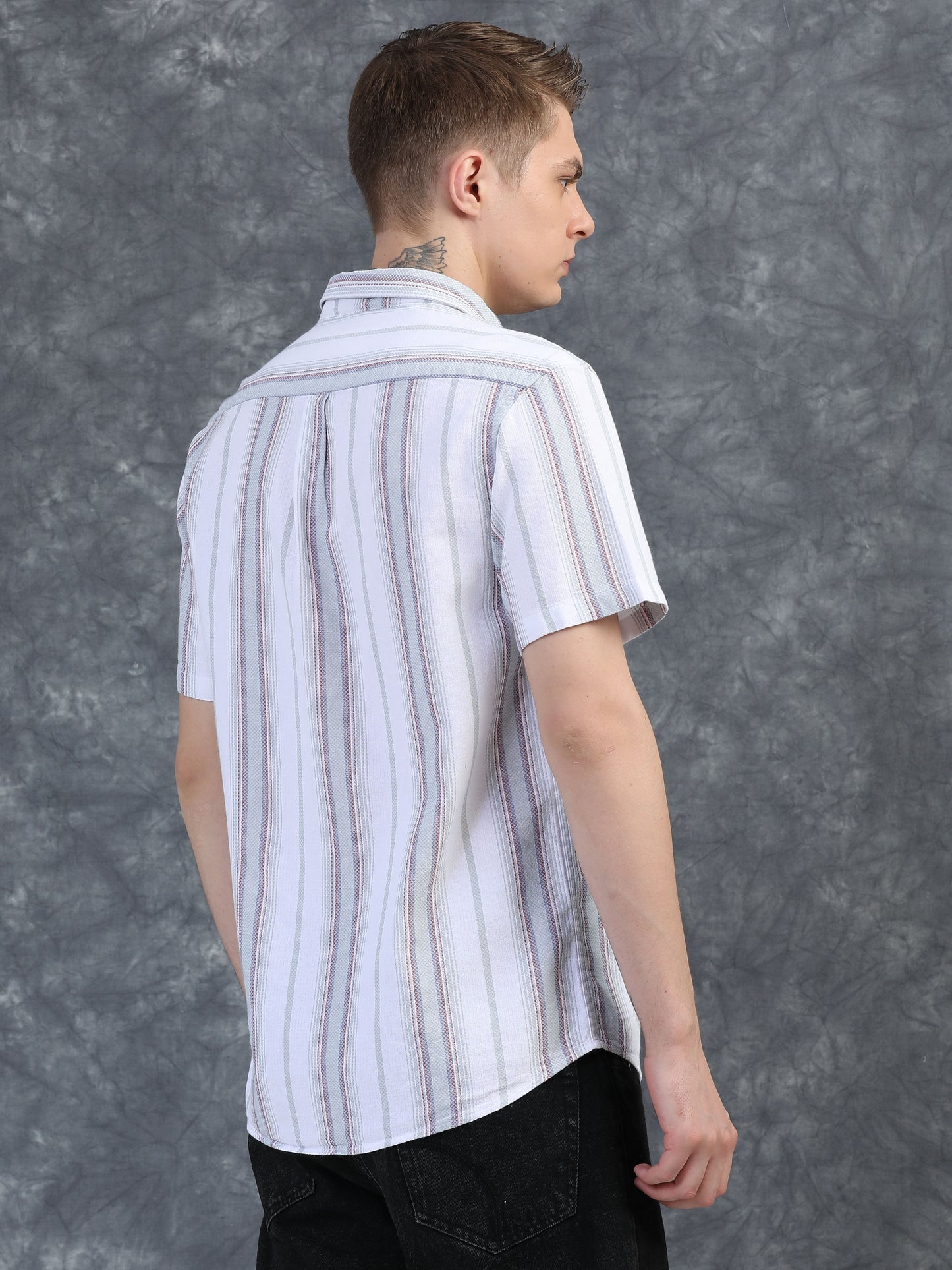 Light Red and Grey Stripes Half Sleeve Shirt