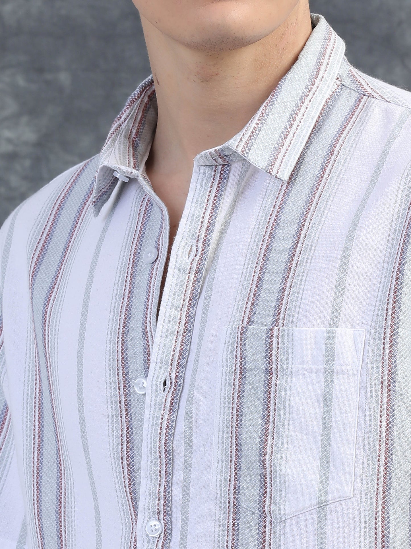 Light Red and Grey Stripes Half Sleeve Shirt