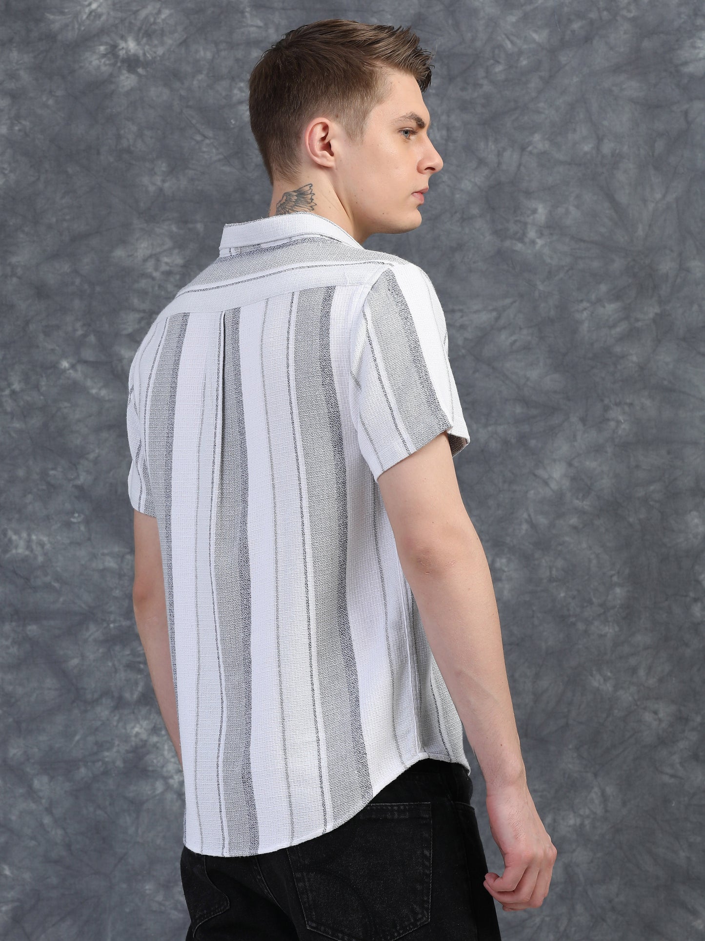 Stone Grey Stripes Half Sleeves Shirt