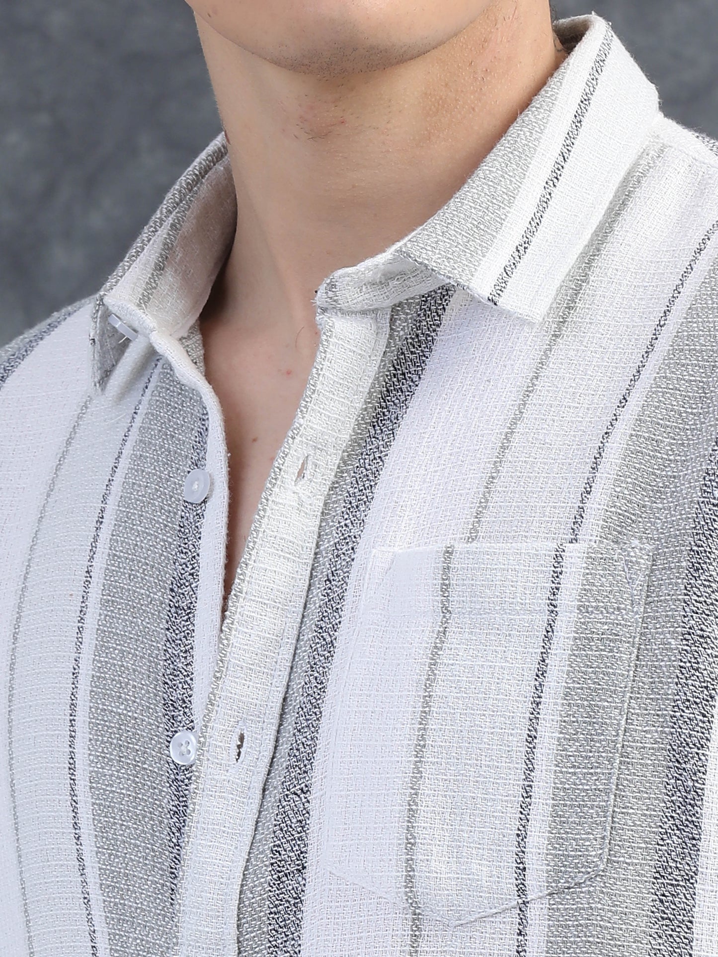 Stone Grey Stripes Half Sleeves Shirt