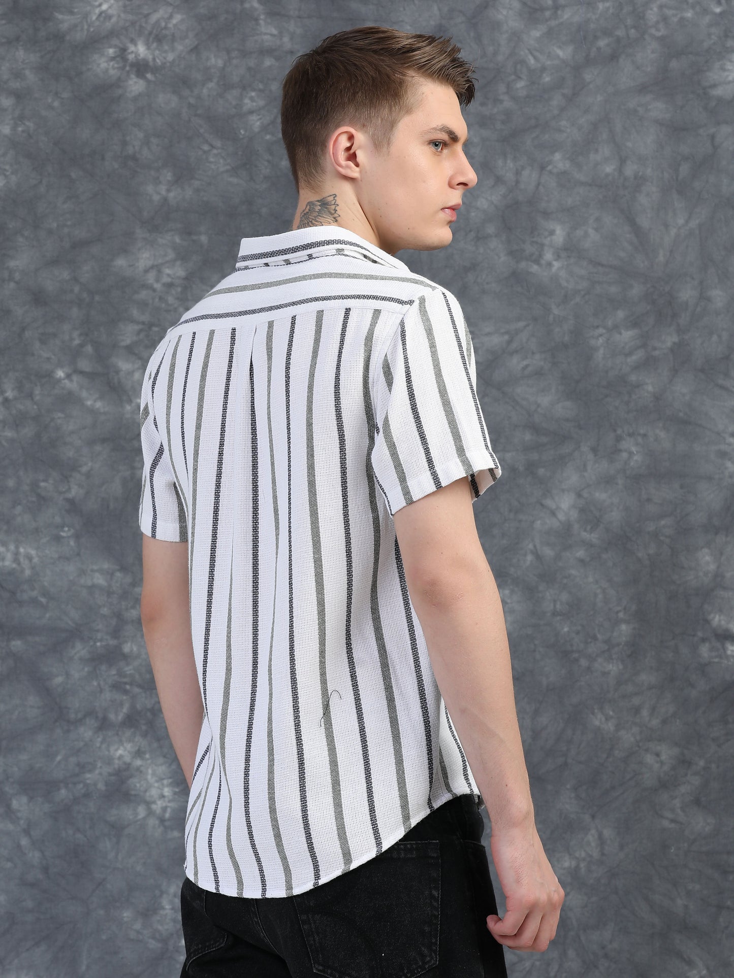 Black and  Grey Stripes Half Sleeves Shirt