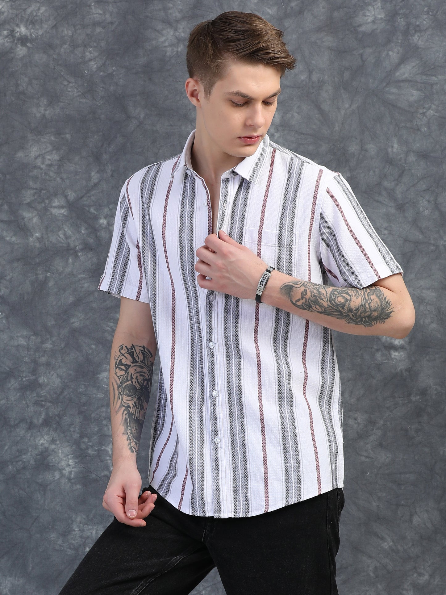 Brown Stripes Half Sleeves Shirt