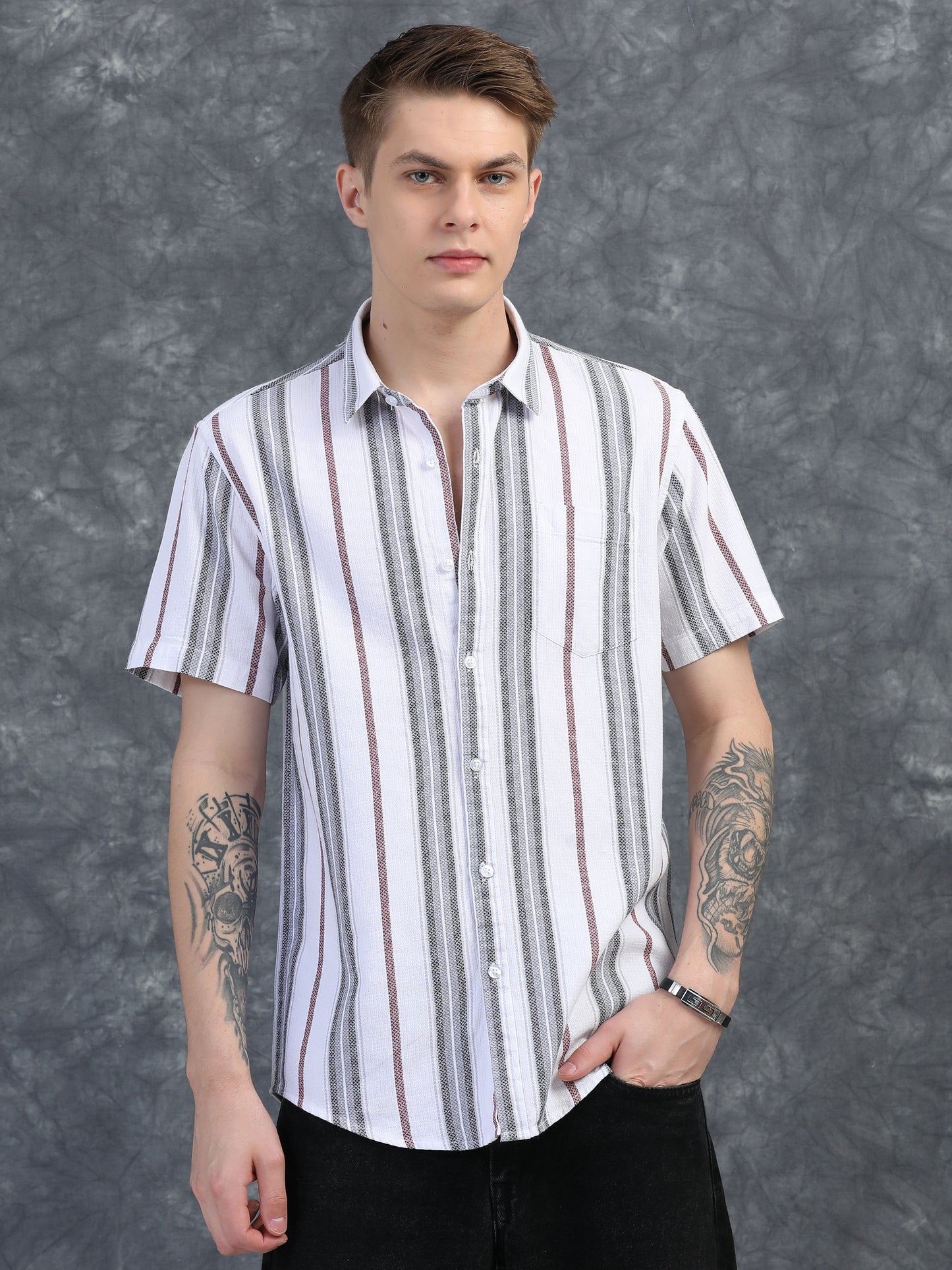 Brown Stripes Half Sleeves Shirt