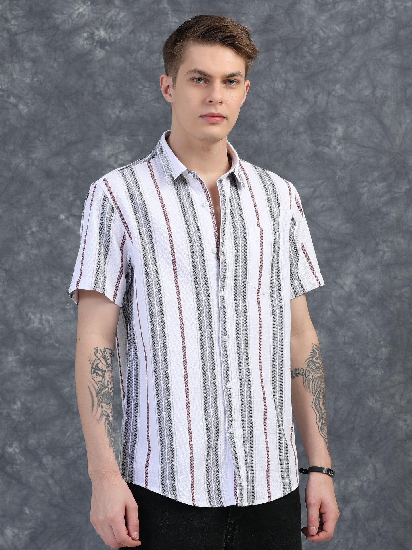 Brown Stripes Half Sleeves Shirt