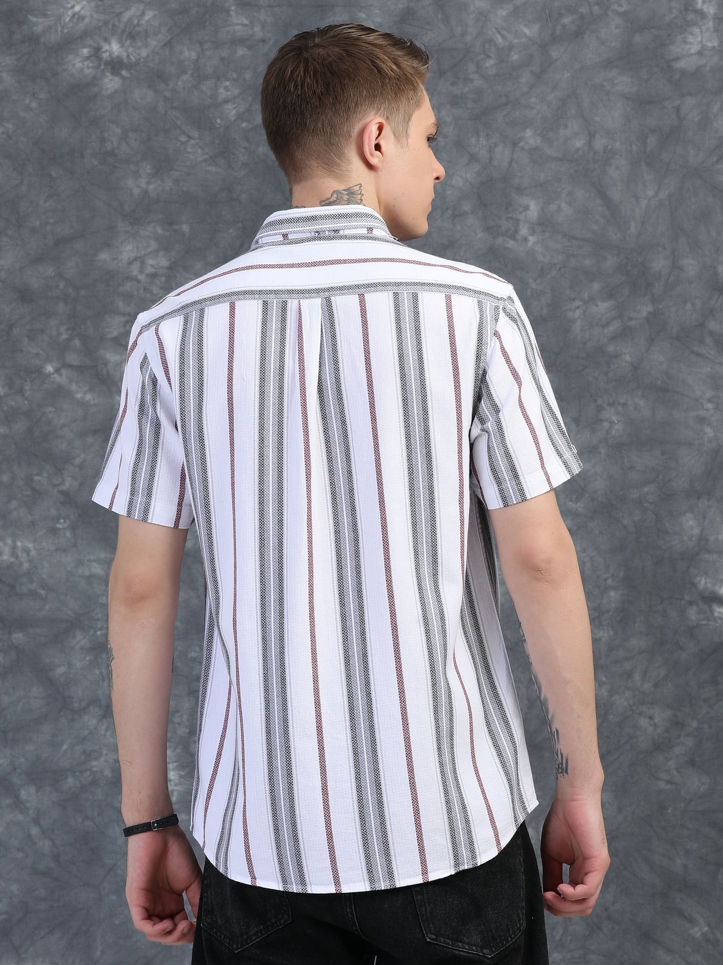 Brown Stripes Half Sleeves Shirt