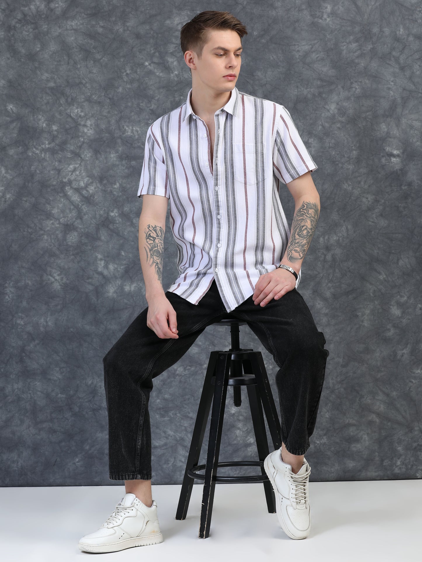 Brown Stripes Half Sleeves Shirt