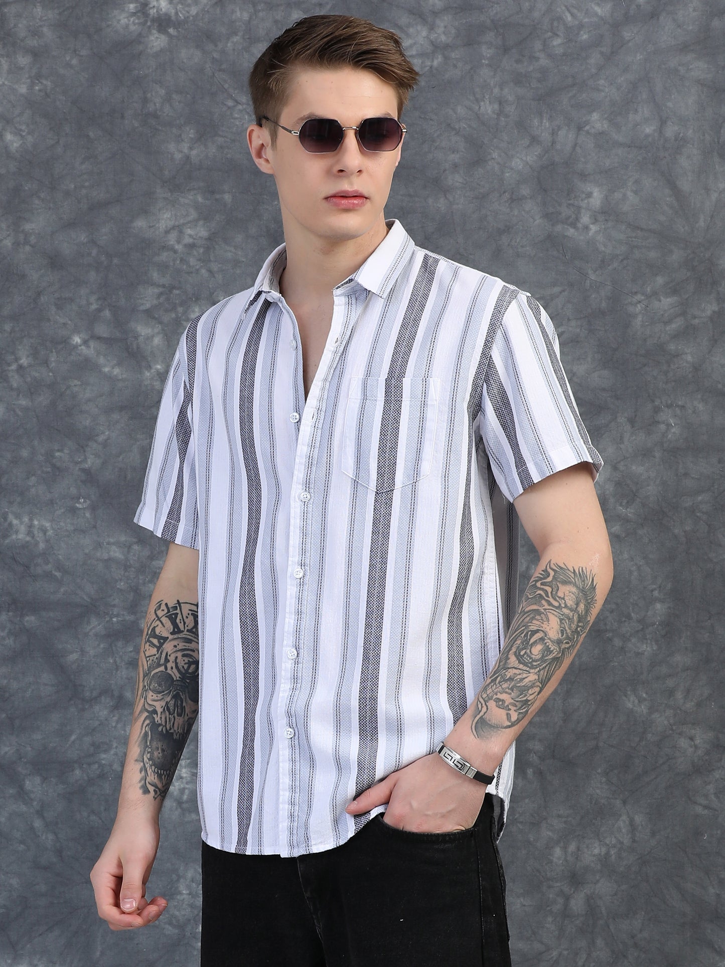 Lava Grey Stripes Half Sleeves Shirt