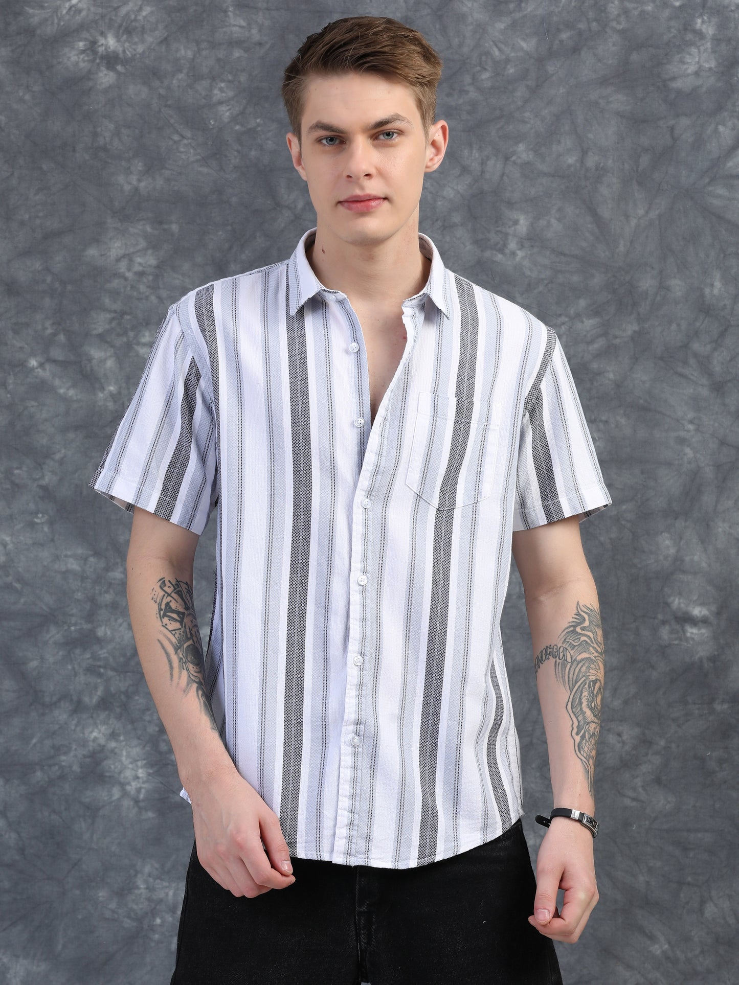 Lava Grey Stripes Half Sleeves Shirt