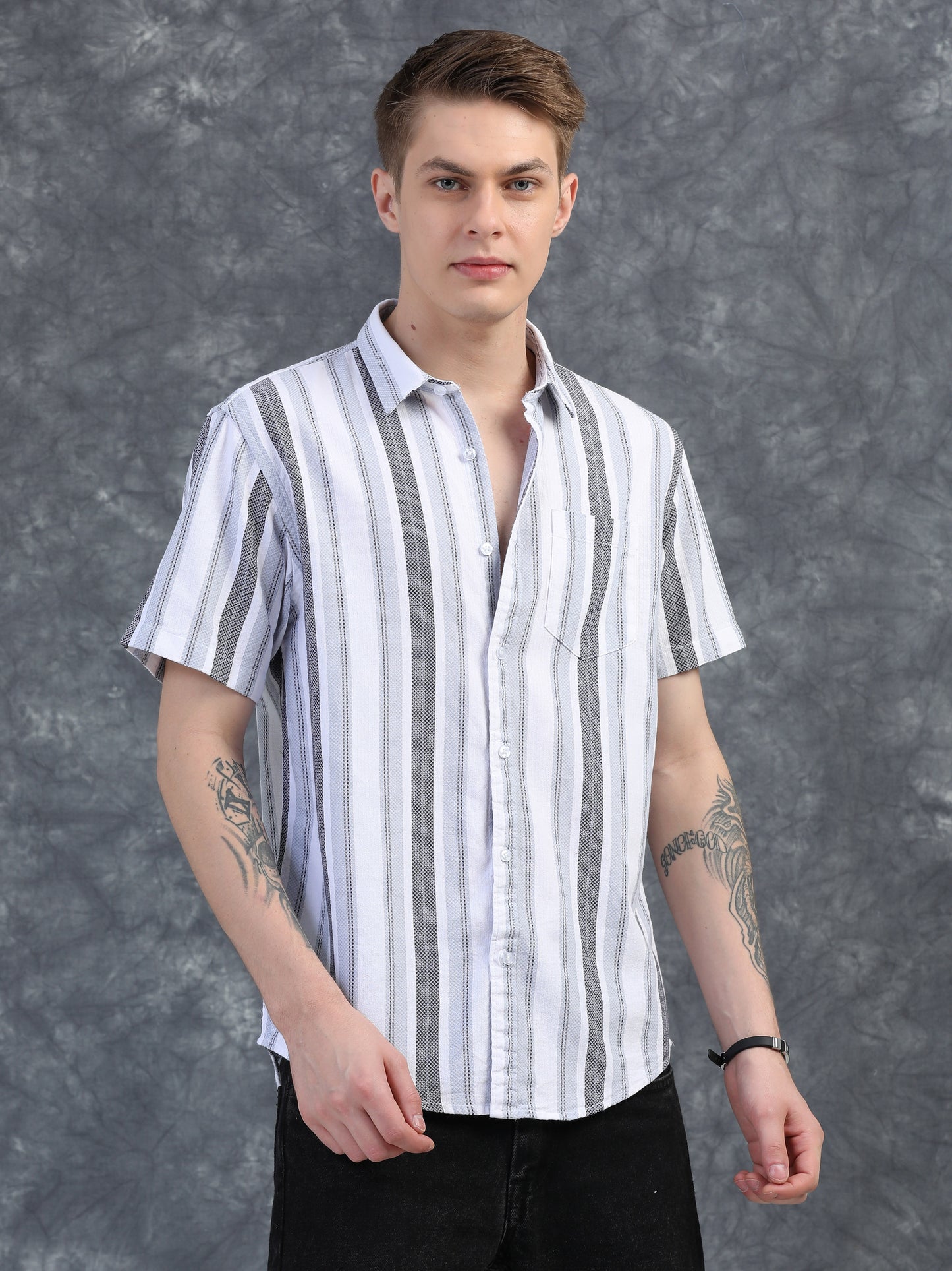 Lava Grey Stripes Half Sleeves Shirt