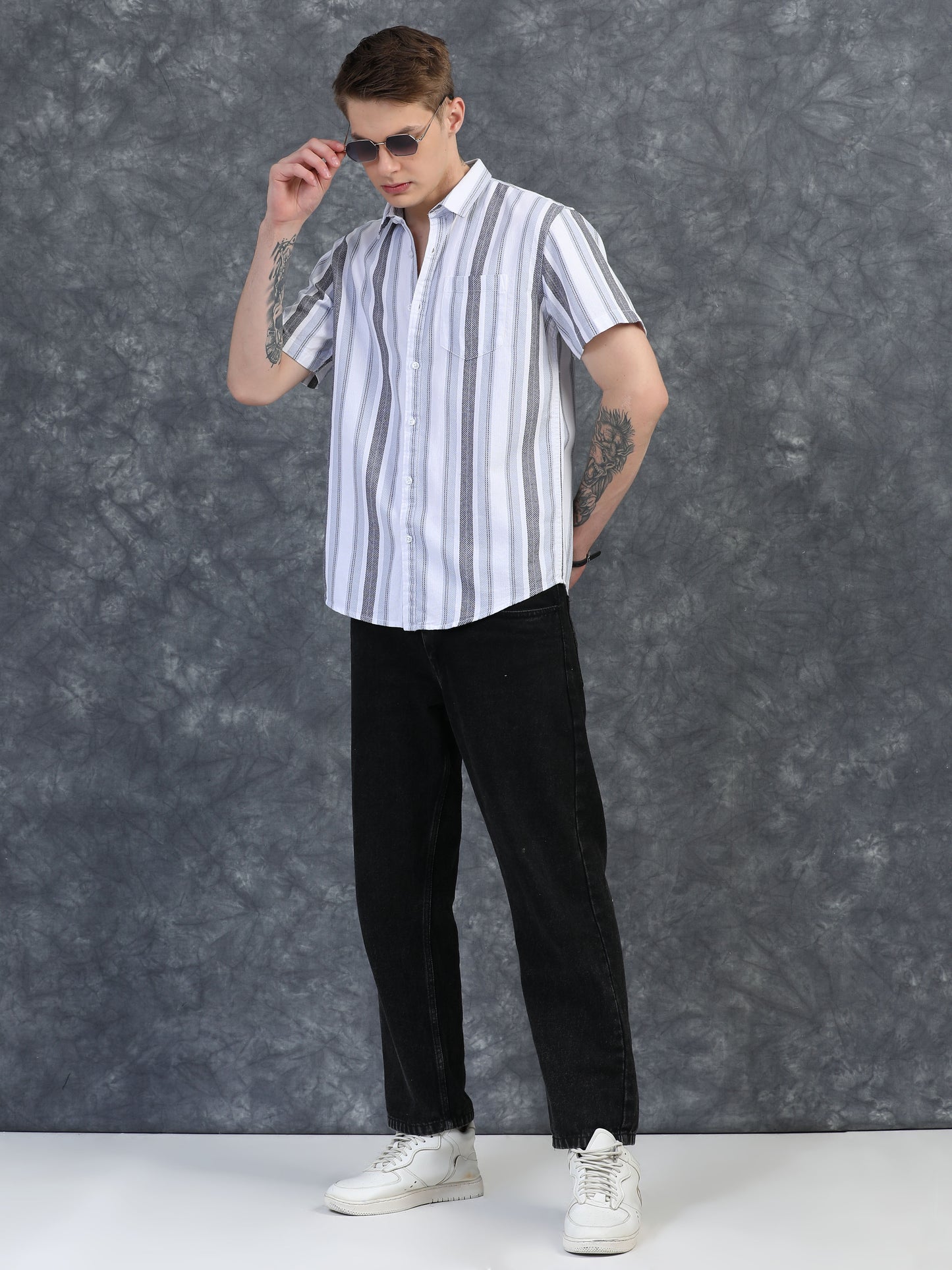 Lava Grey Stripes Half Sleeves Shirt