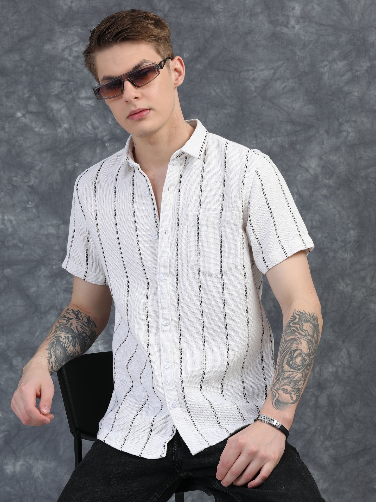 Vertical Black Stripes Half Sleeves Shirt