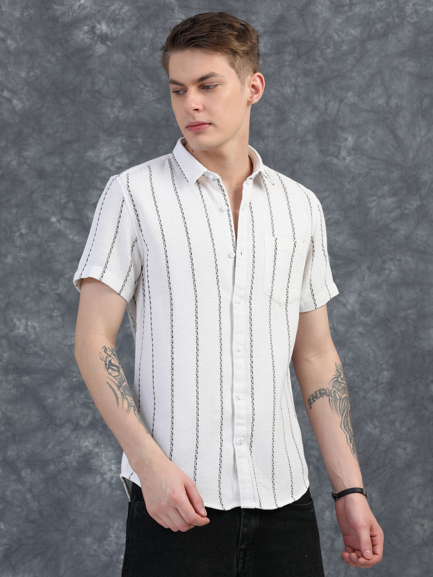 Vertical Black Stripes Half Sleeves Shirt