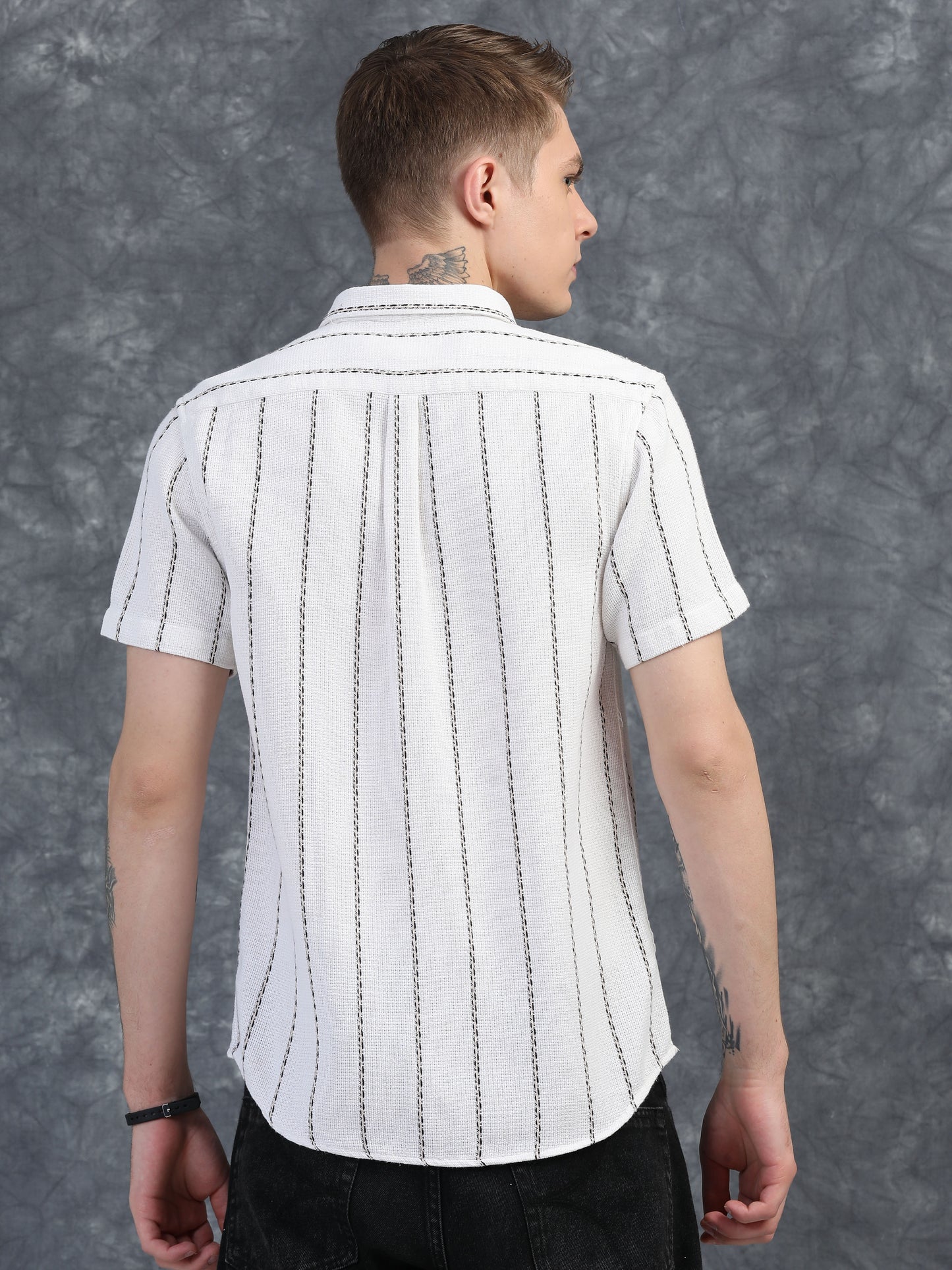 Vertical Black Stripes Half Sleeves Shirt