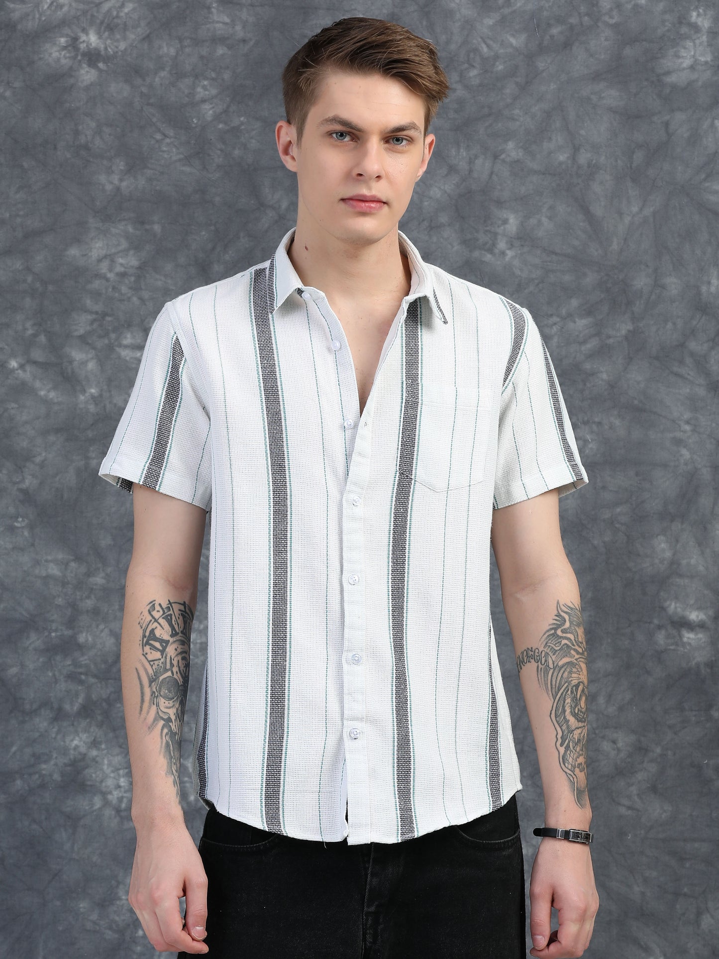 White and Black Structured Striped Shirt