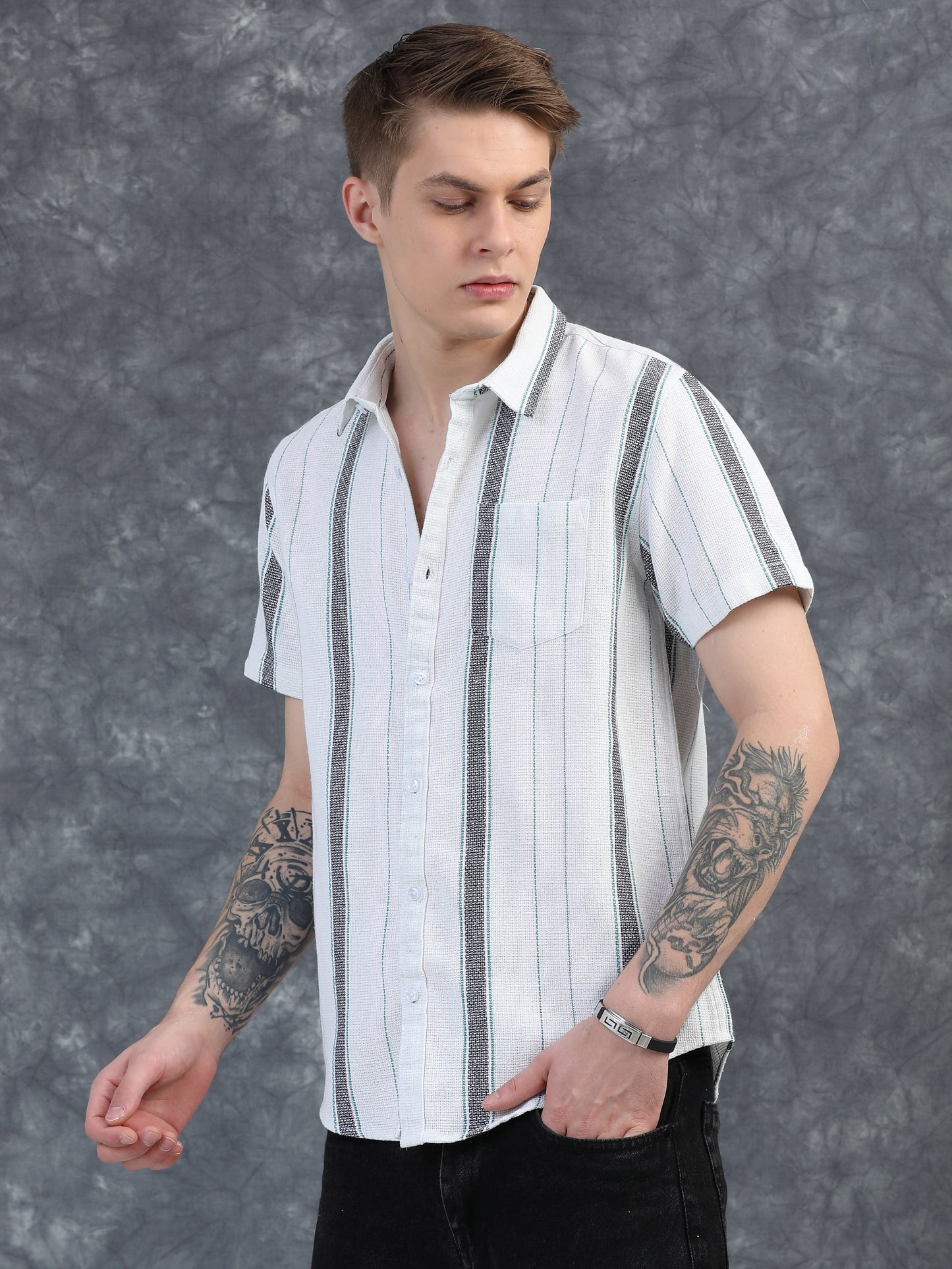 White and Black Structured Striped Shirt