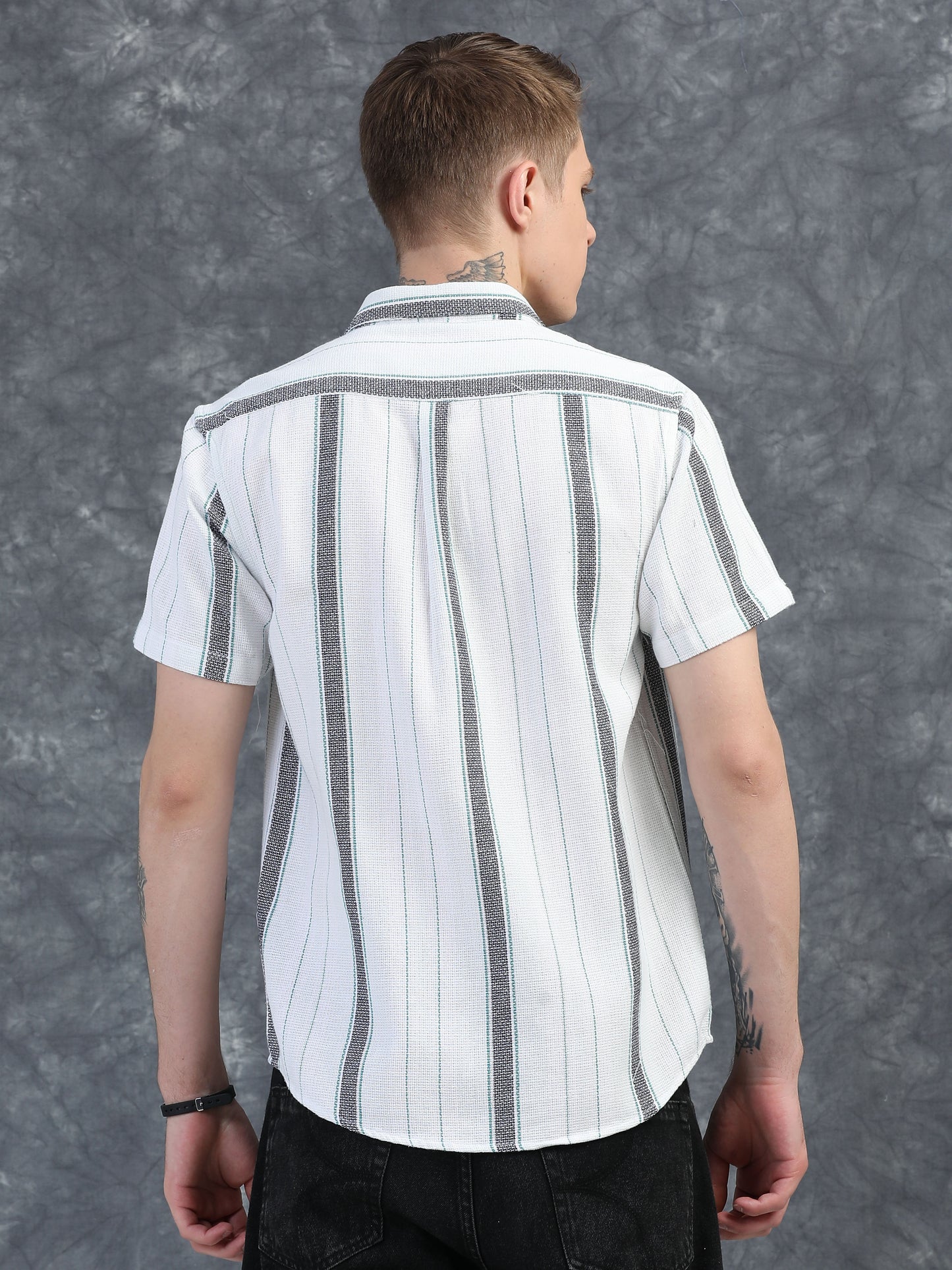 White and Black Structured Striped Shirt