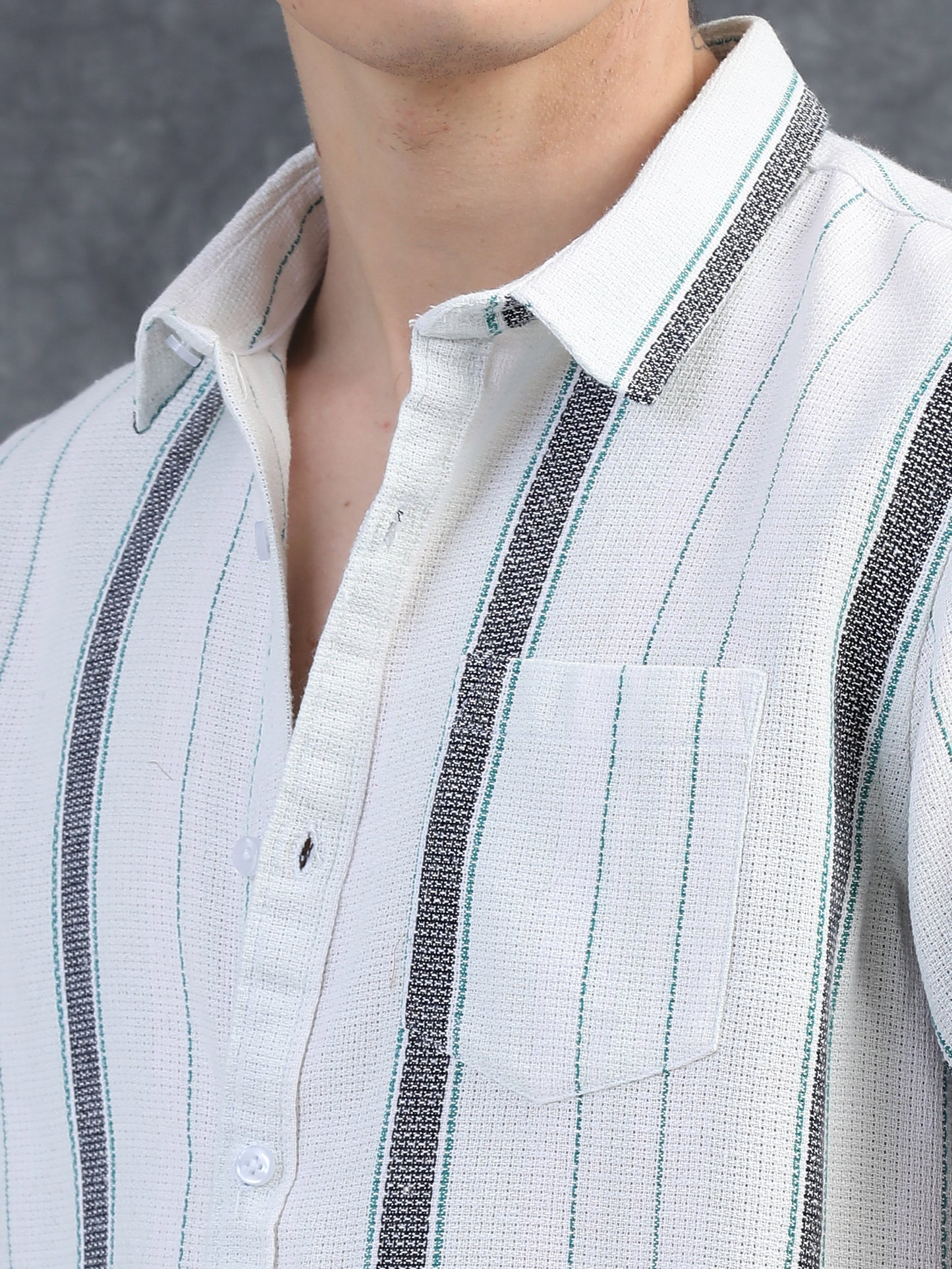 White and Black Structured Striped Shirt