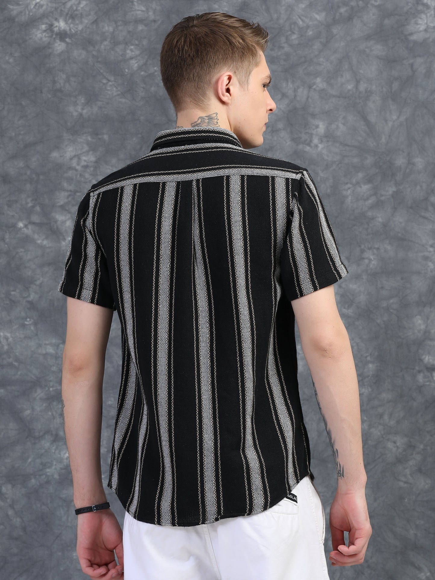 Black Regular Fit Striped Shirt