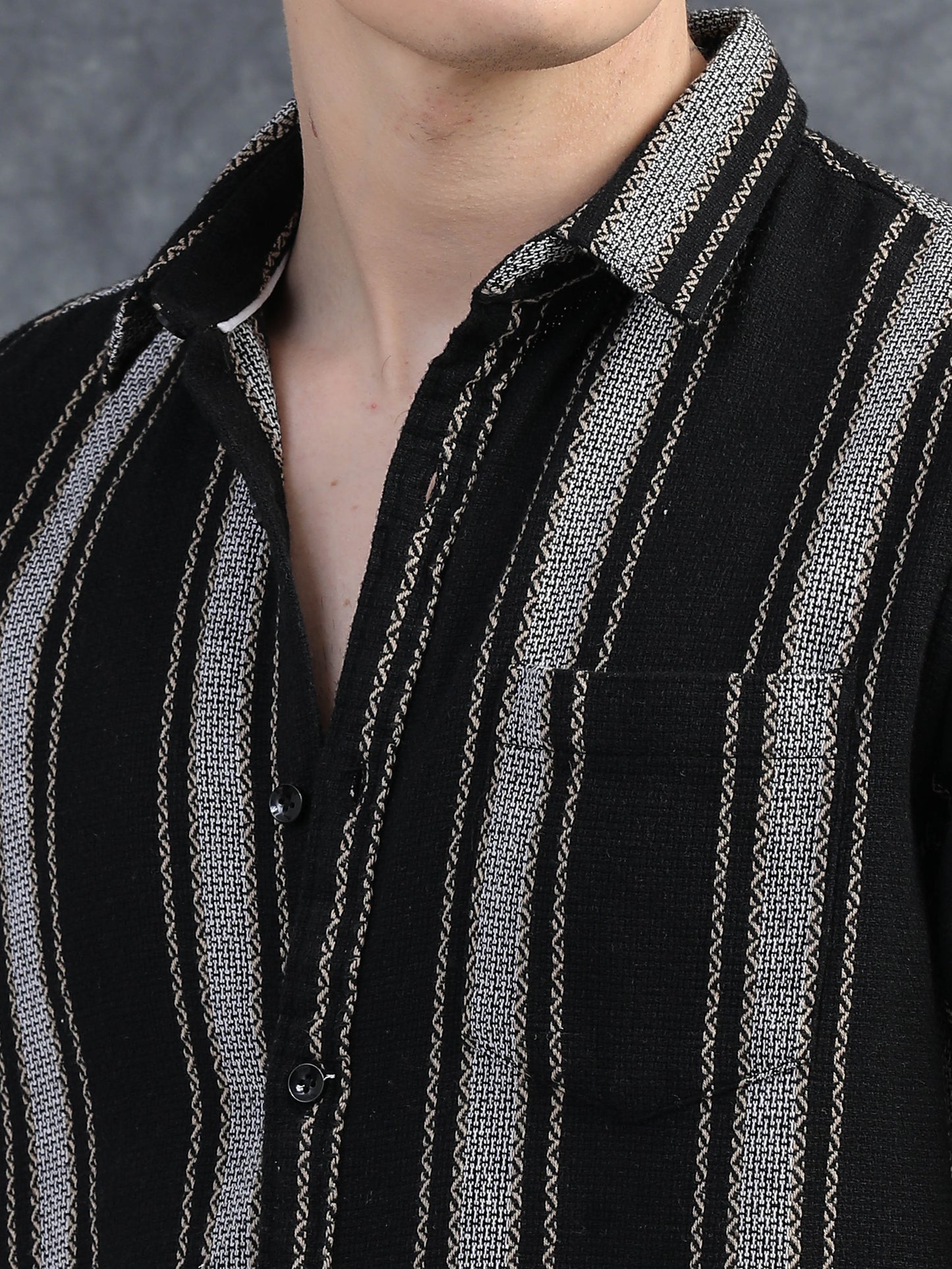 Black Regular Fit Striped Shirt