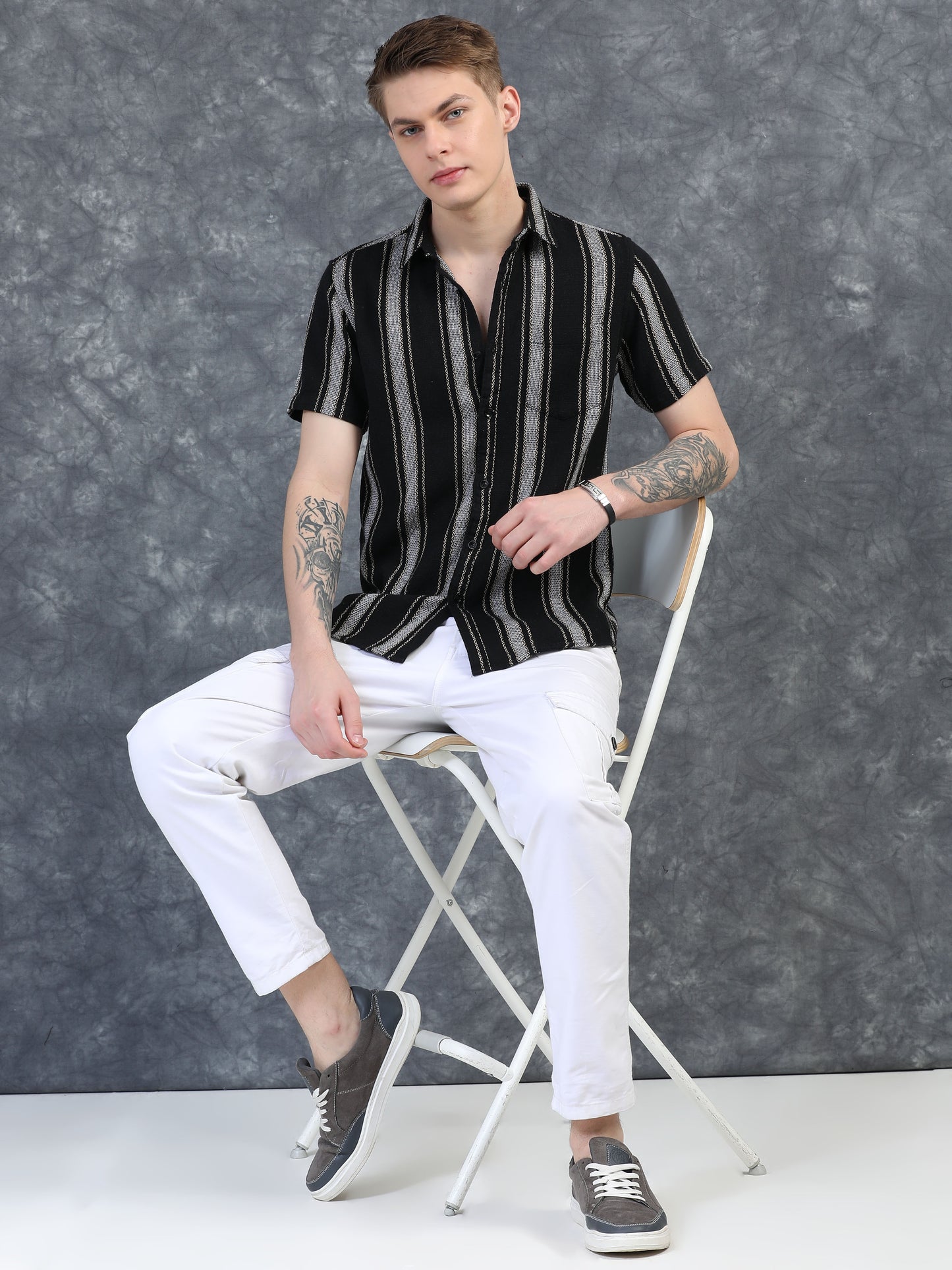 Black Regular Fit Striped Shirt