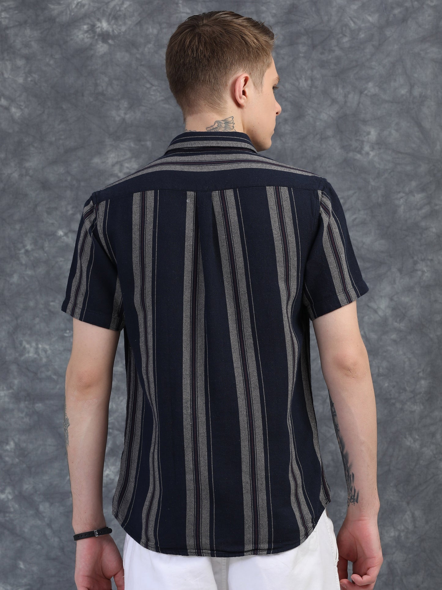 Navy Blue with Light Grey Striped Shirt