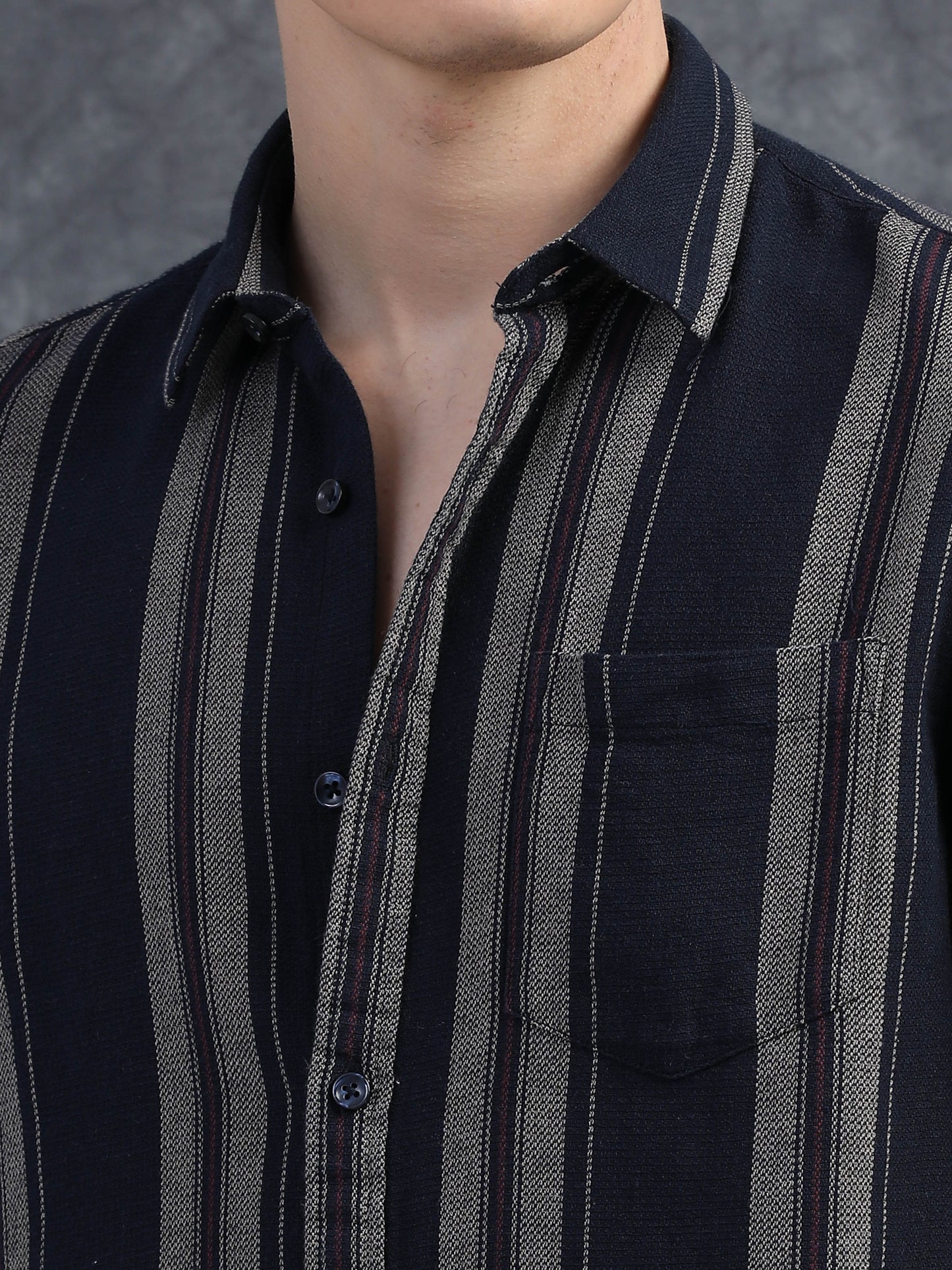 Navy Blue with Light Grey Striped Shirt