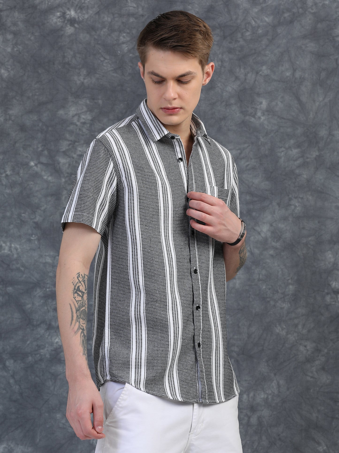 Black with Thin White Vertical Stripes