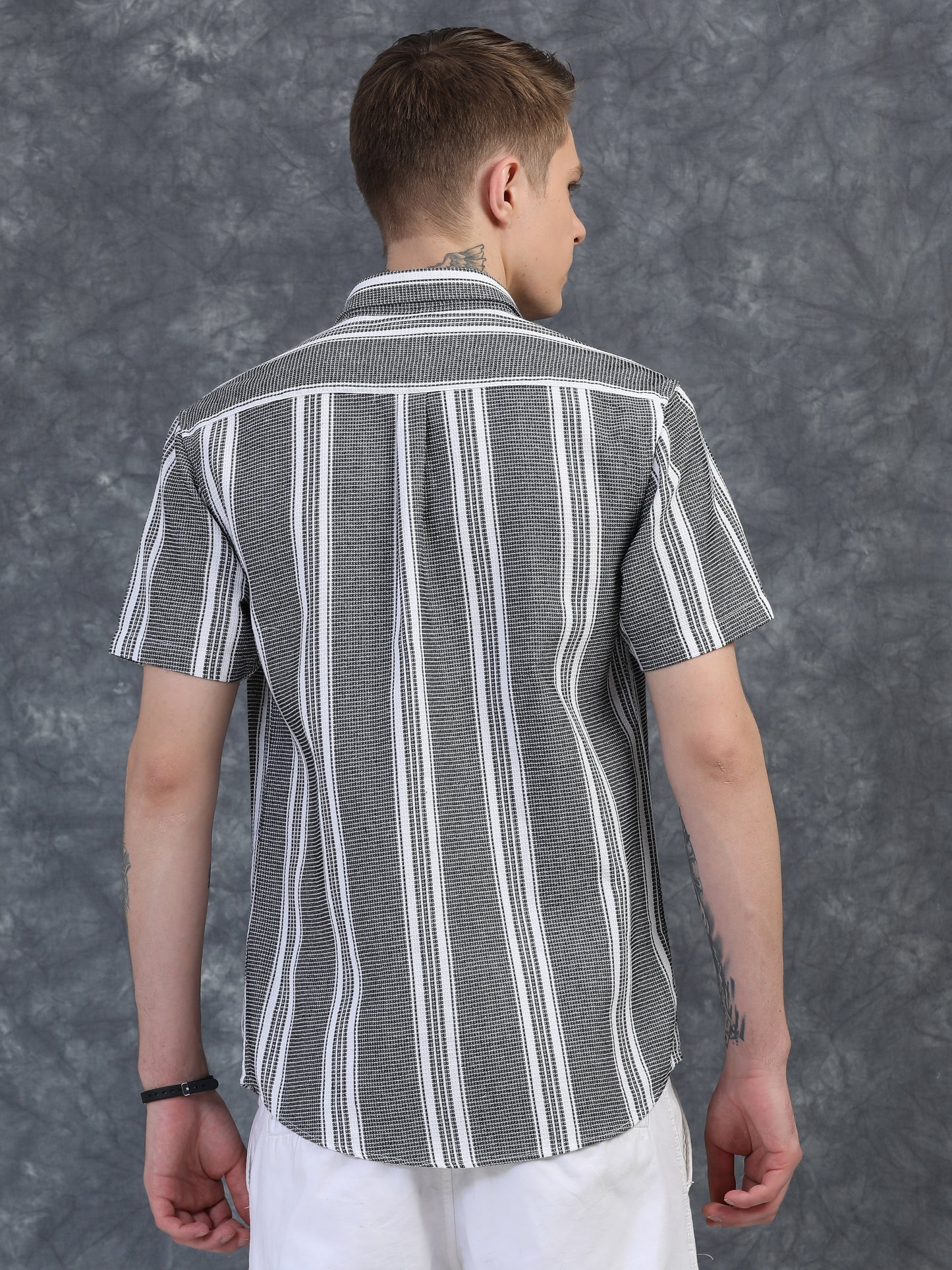 Black with Thin White Vertical Stripes