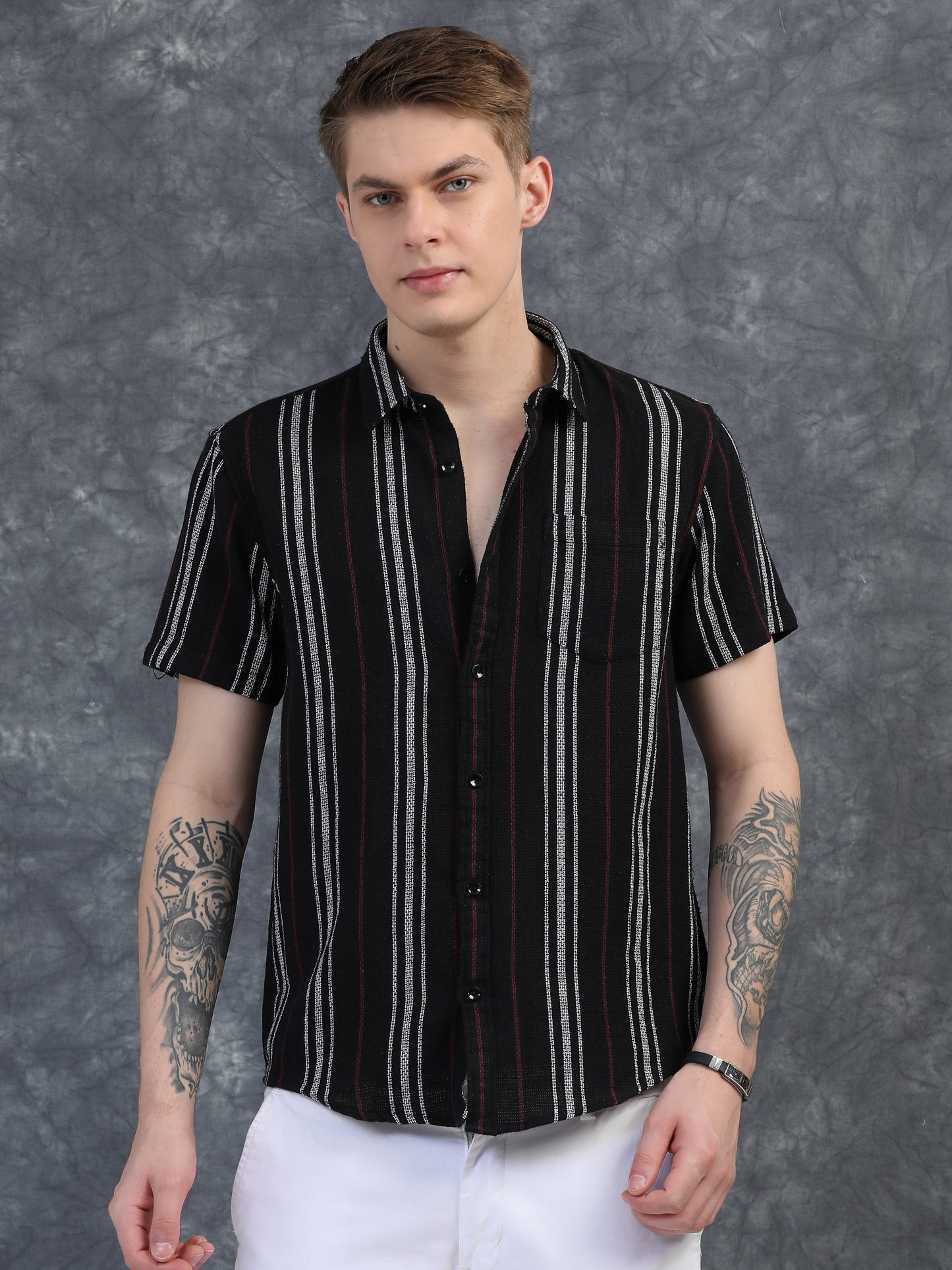White with Red Vertical Stripes Shirts
