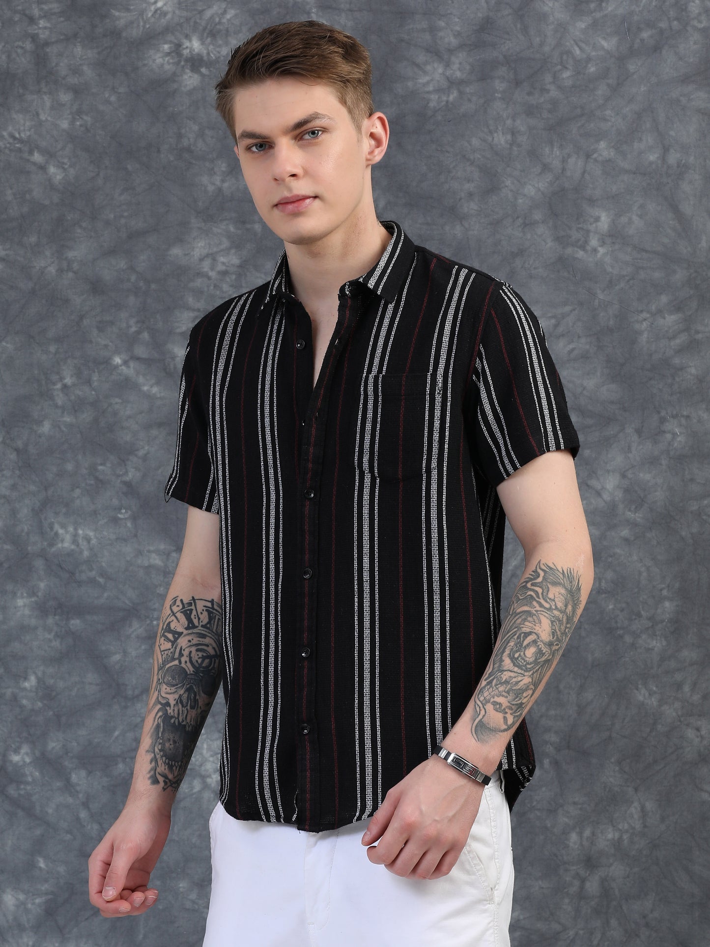 White with Red Vertical Stripes Shirts